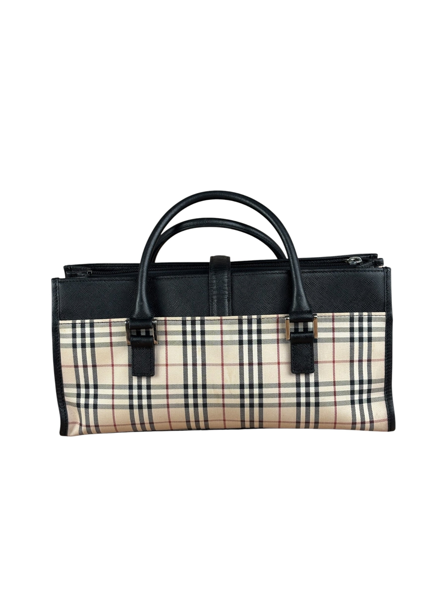 Burberry Vintage Leather Trim House Check Top Handle Bag