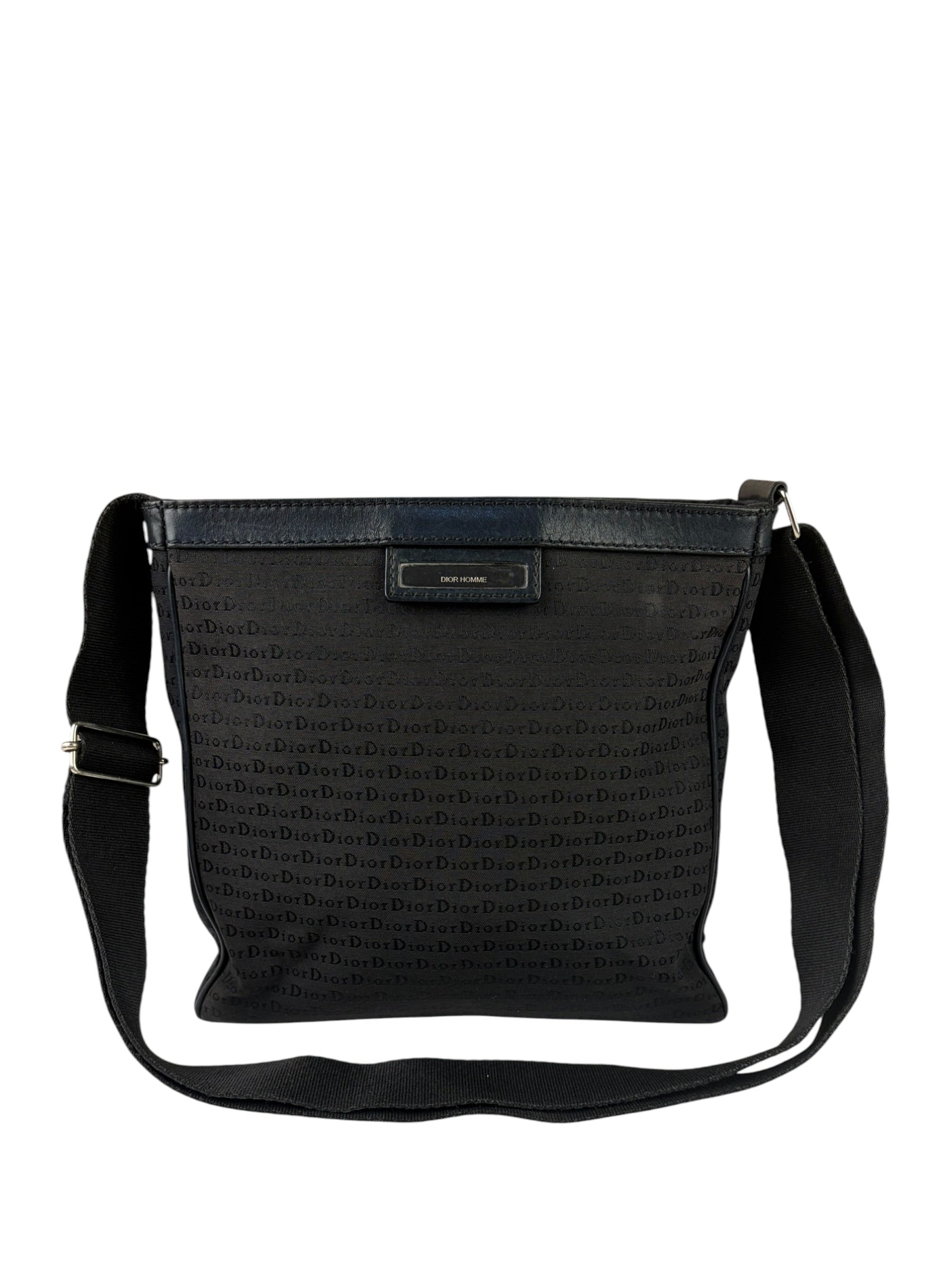 Christian Dior Black Leather Trim Canvas Dior Print Crossbody Bag