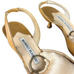 Manolo Blahnik Nude Leather Slingback Kitten Heels