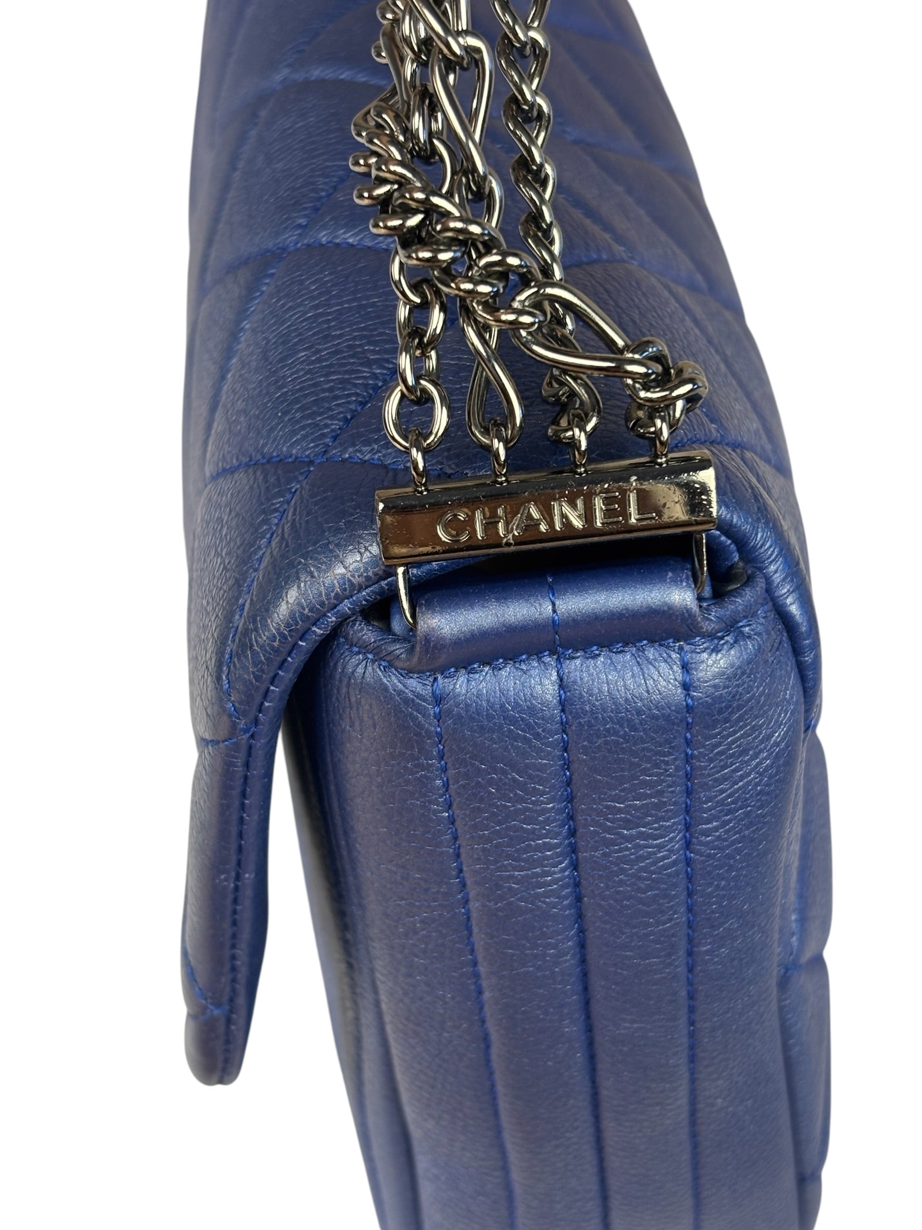 Chanel Blue Metallic Calf-Skin Chain Flap Bag 2014
