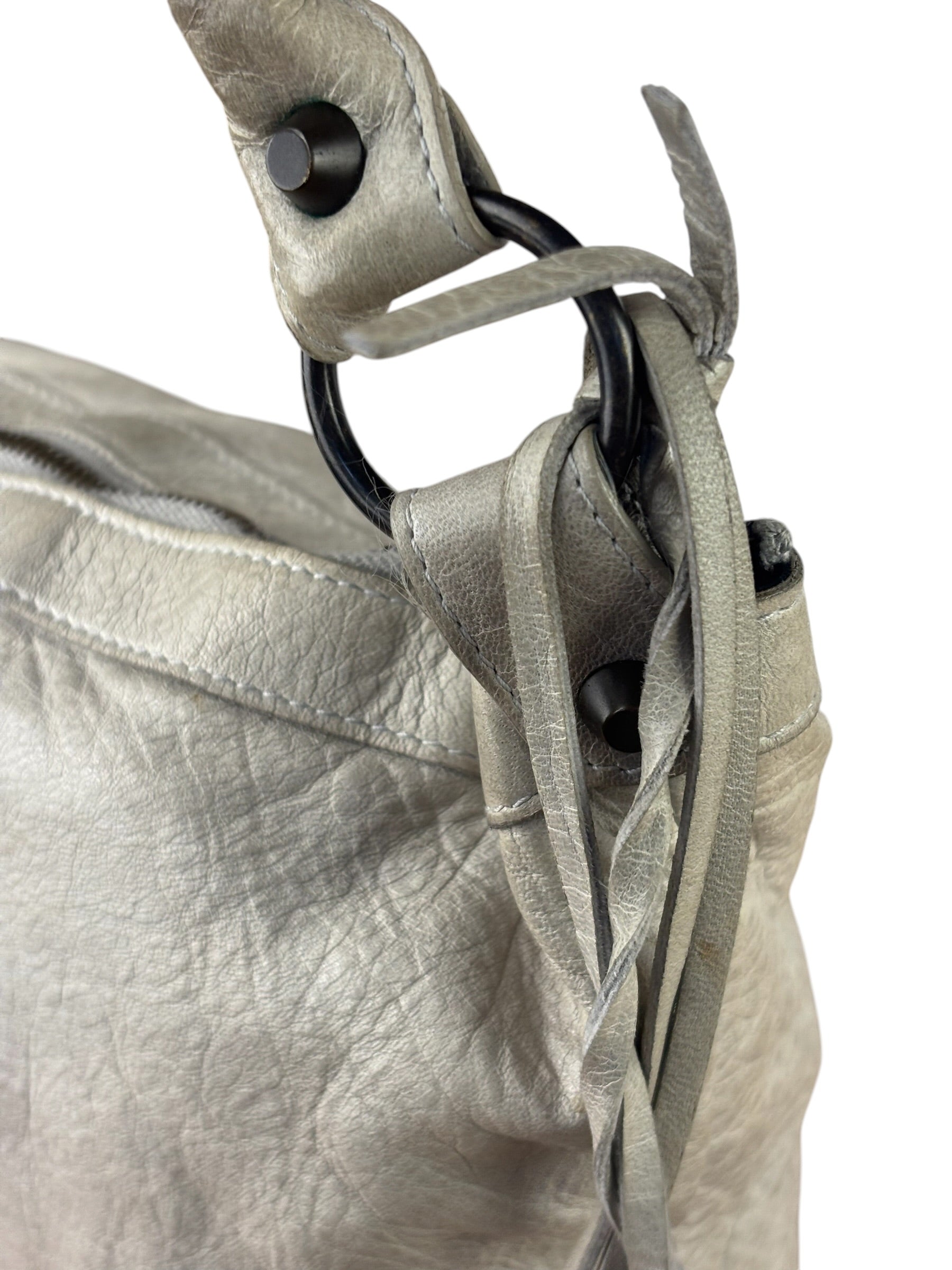 Balenciaga Grey Lambskin Day Moto Hobo Bag