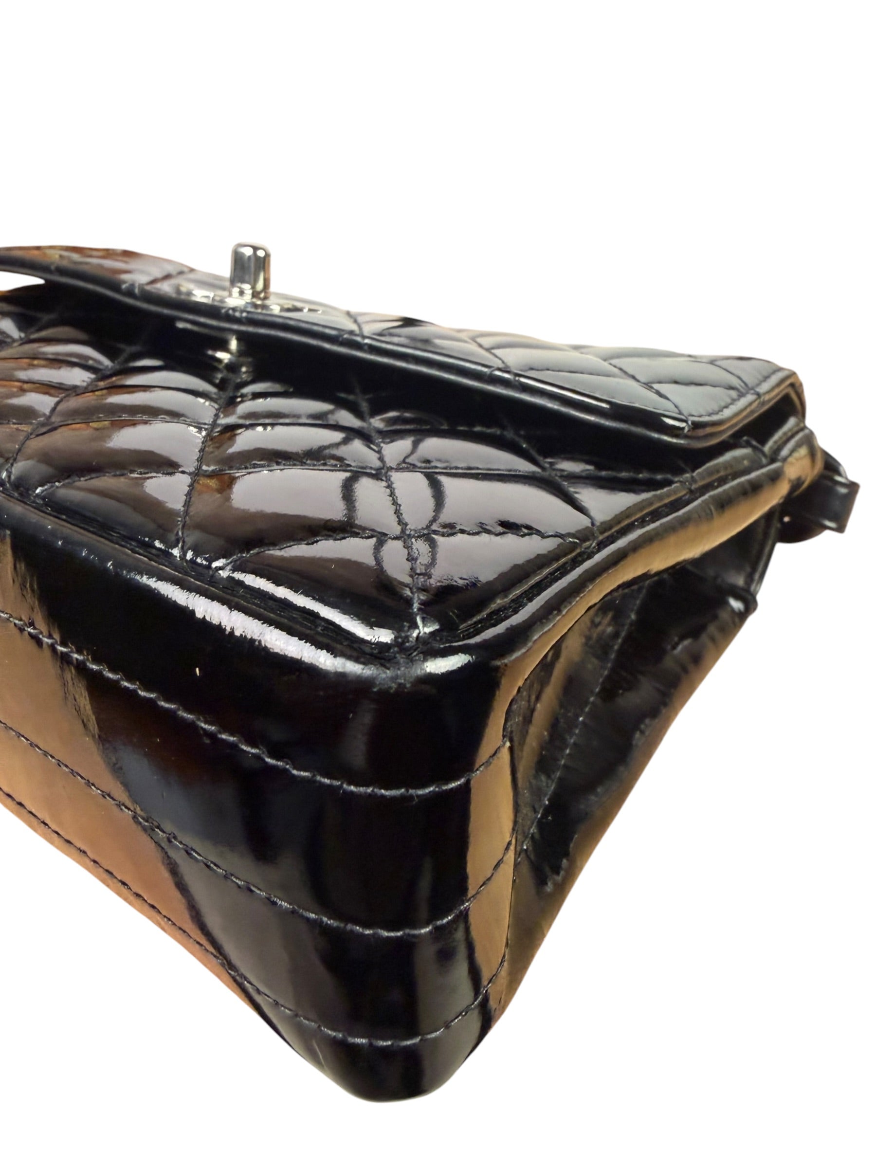 Chanel Black Quilted Patent Leather Top Handle 1996