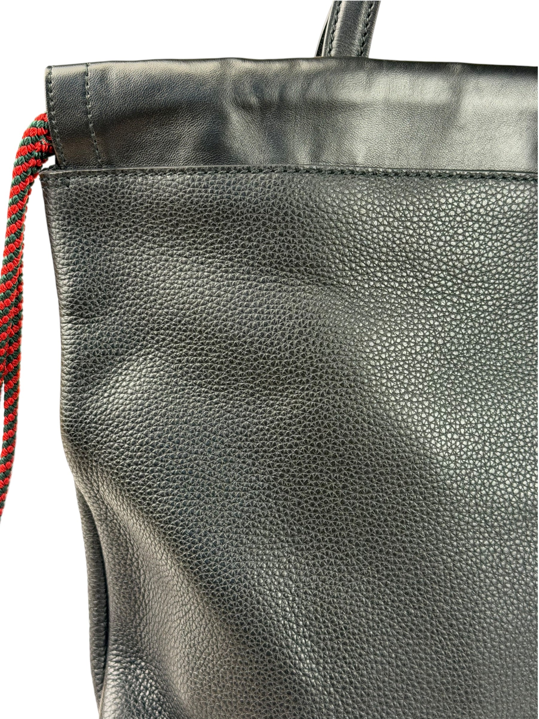 Gucci Black Leather Drawstring Backpack