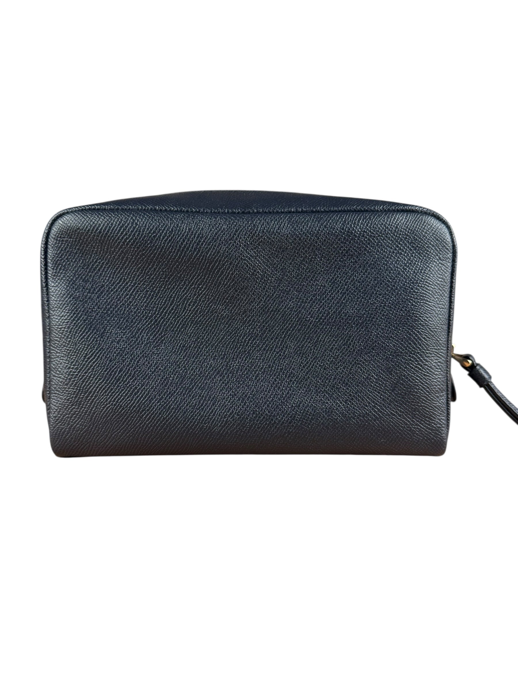 Coach Cosmetic Pouch Navy Blue Pebbled Leather