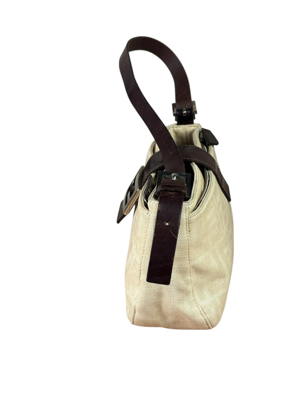 Fendi Cream Zucca Canvas Baguette Shoulder Bag