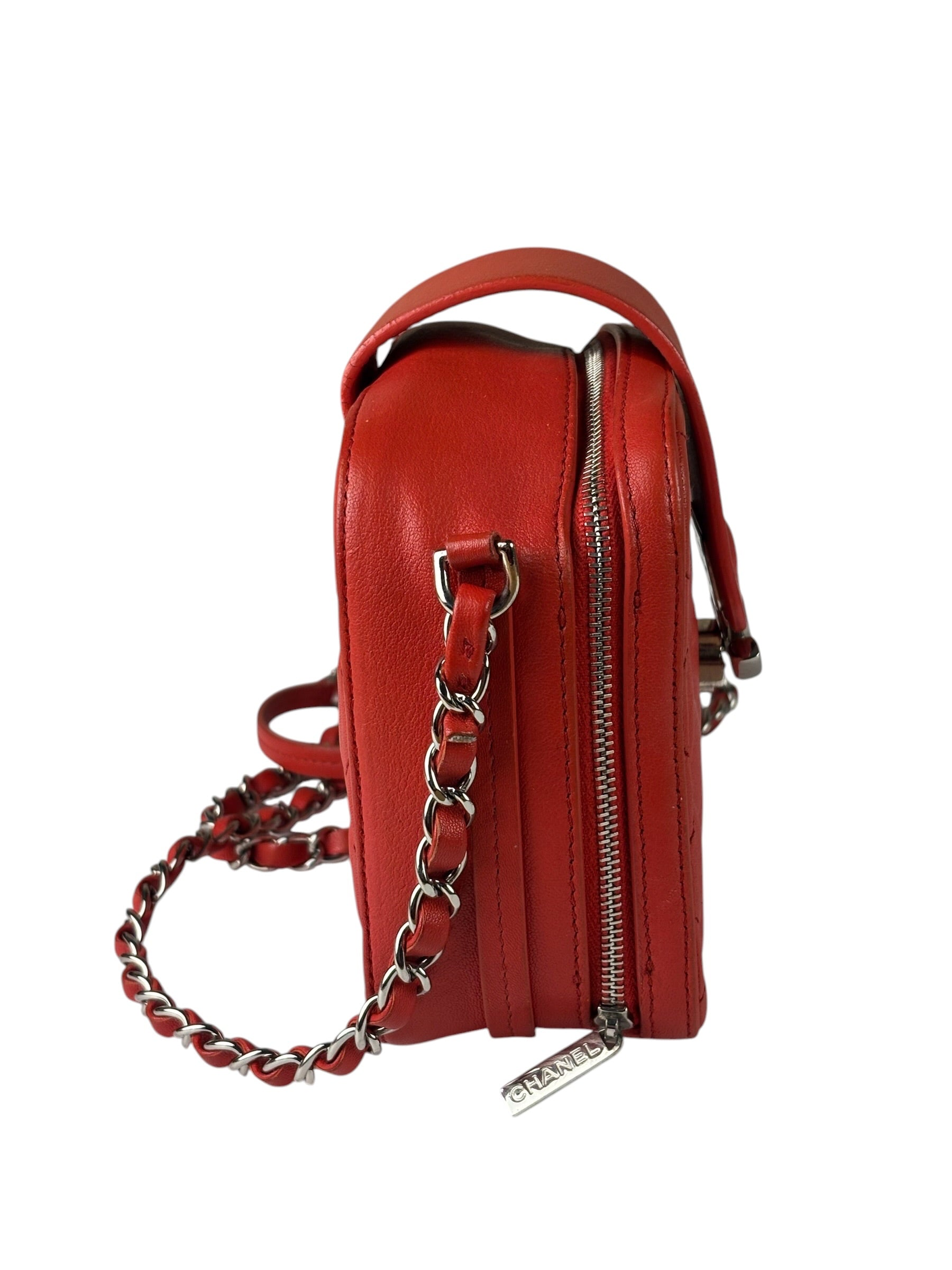 Chanel Red Quilted Lambskin Nano CC Box Camera Bag 2018