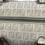 Fendi Beige Leather Trim Zucca Boston Bag
