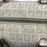 Fendi Beige Leather Trim Zucca Boston Bag