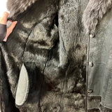 Vintage Black Suede/Leather Fur-Line Long Coat