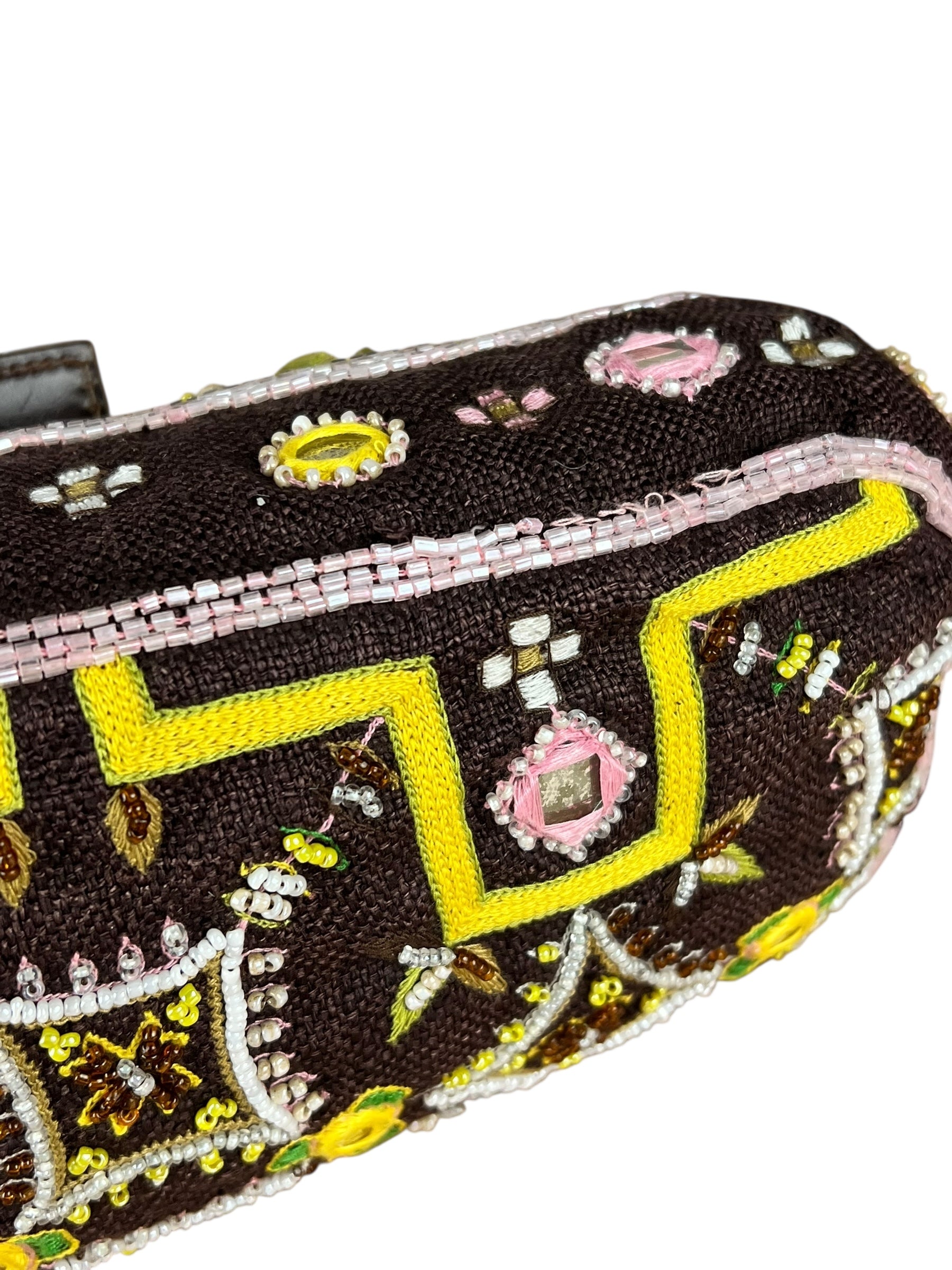 Fendi Canvas Baguette Dark Brown Beaded