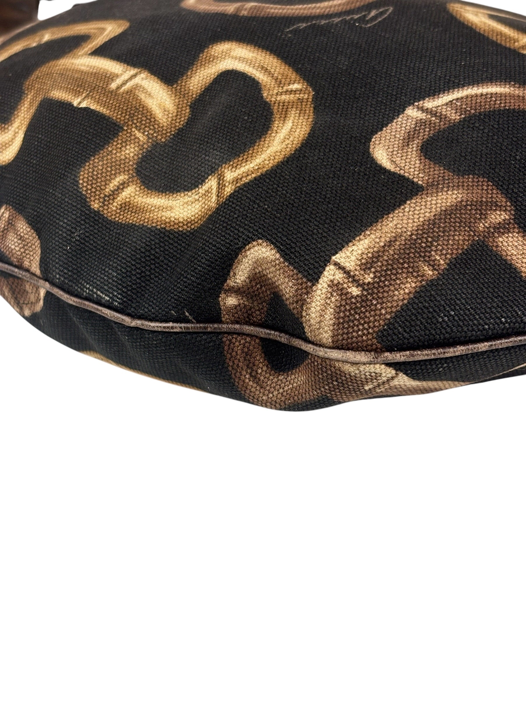 Gucci Black/Brown Leather Trim Half-Moon Hobo Bag