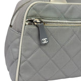 Chanel Grey Quilted Leather Trim Bowling Bag 2000