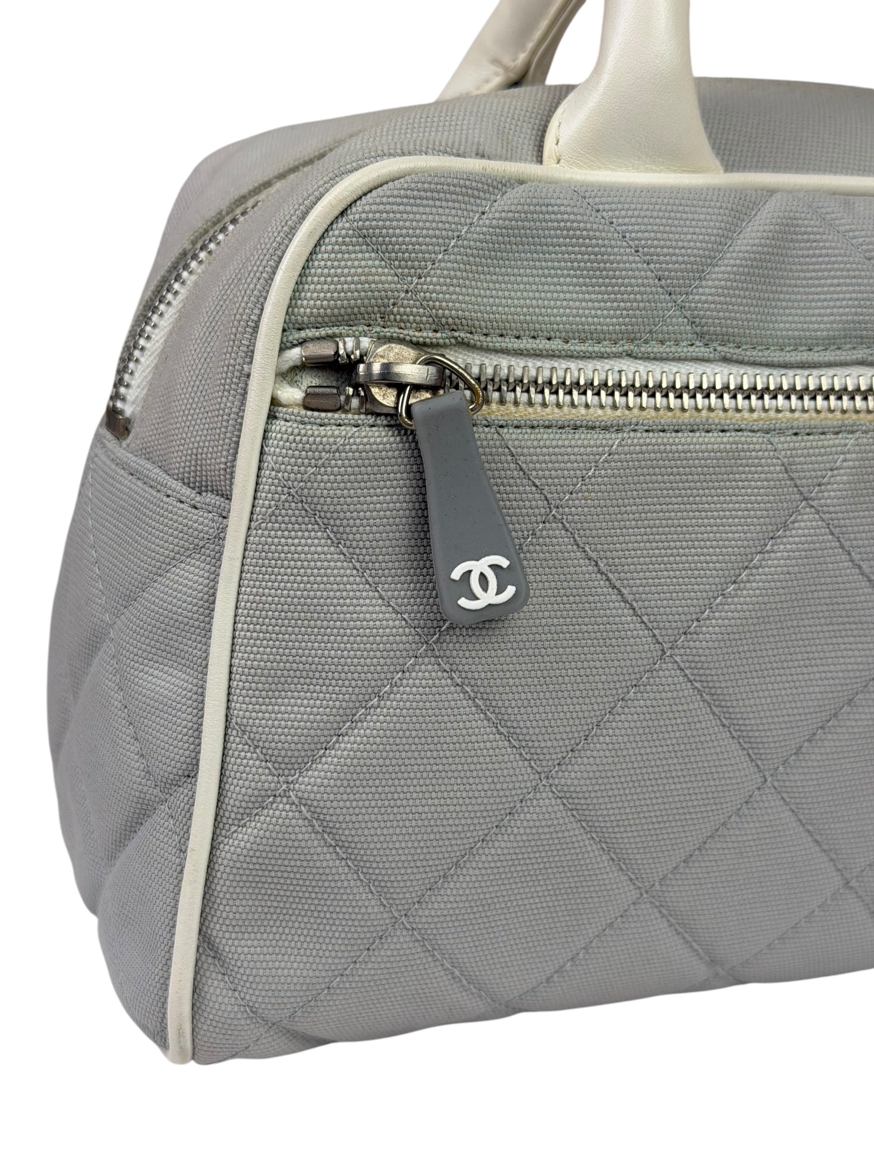 Chanel Grey Quilted Leather Trim Bowling Bag 2000