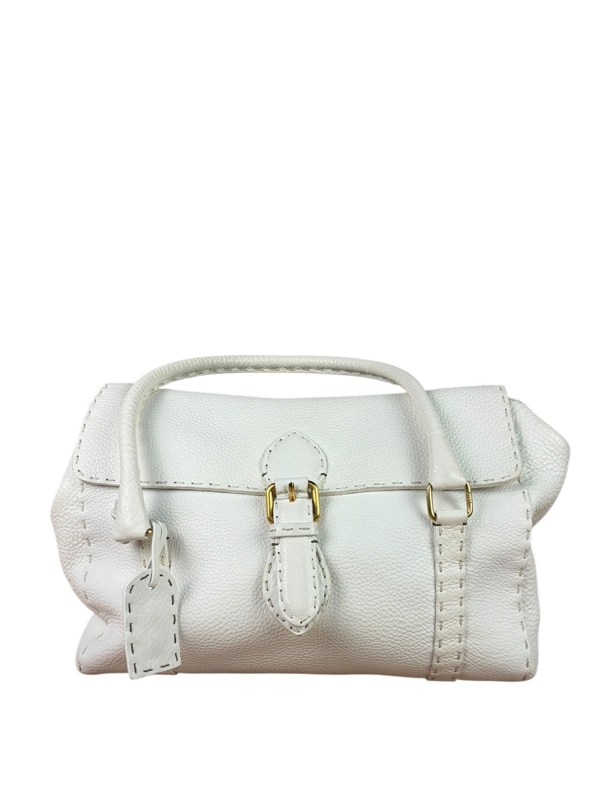 Fendi White Leather Selleria Linda Shoulder Bag