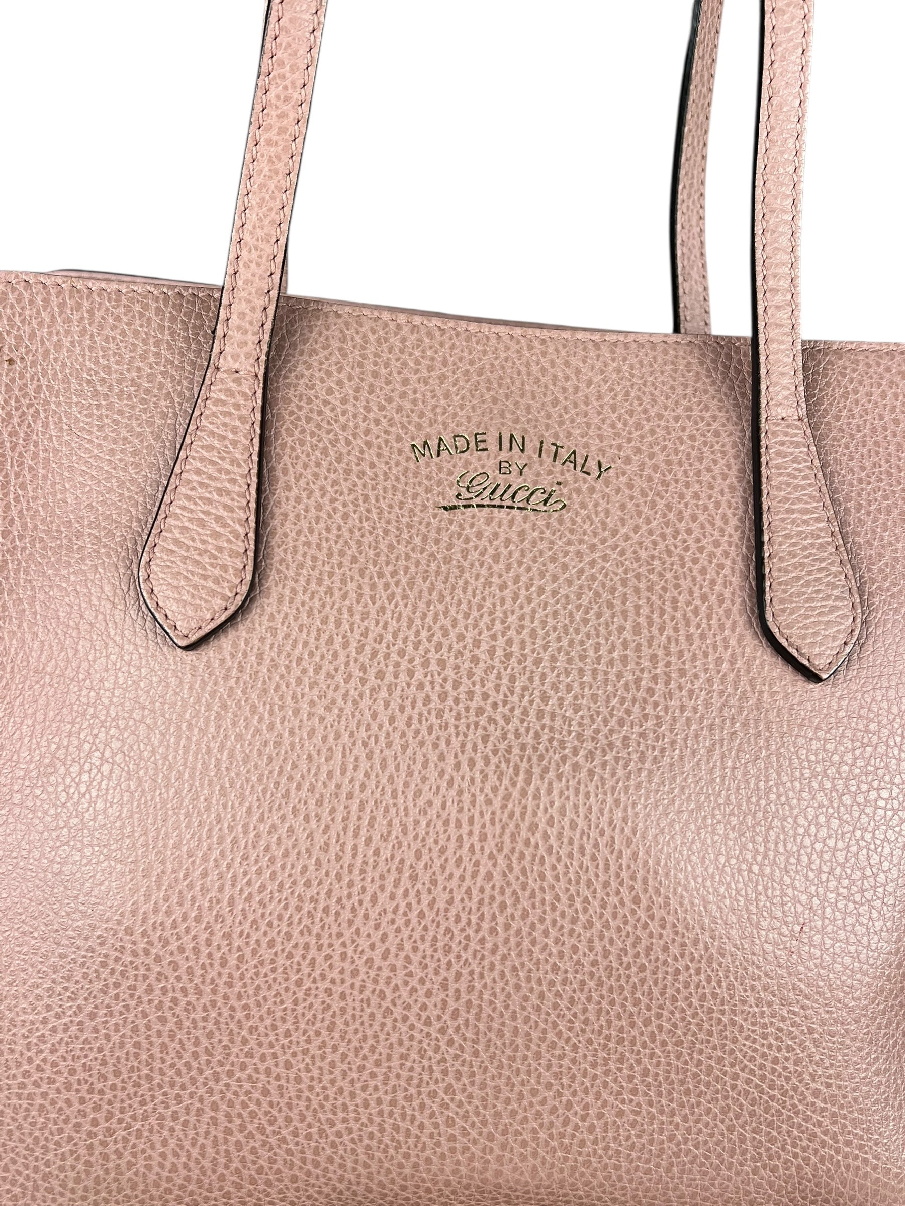 Gucci Pebbled Leather Swing Tote Pink