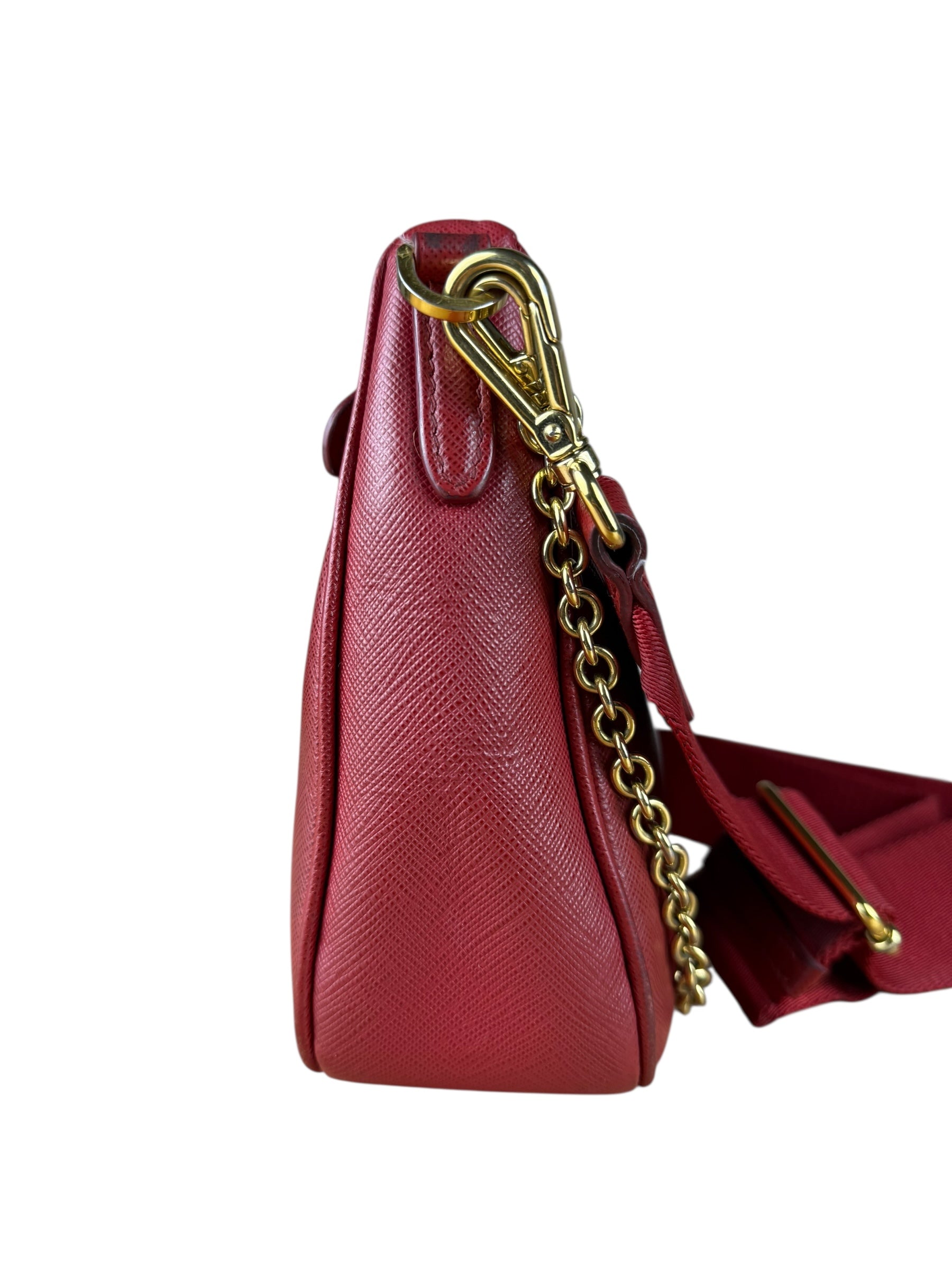 Prada Re-Edition Saffiano Leather Shoulder Bag Red