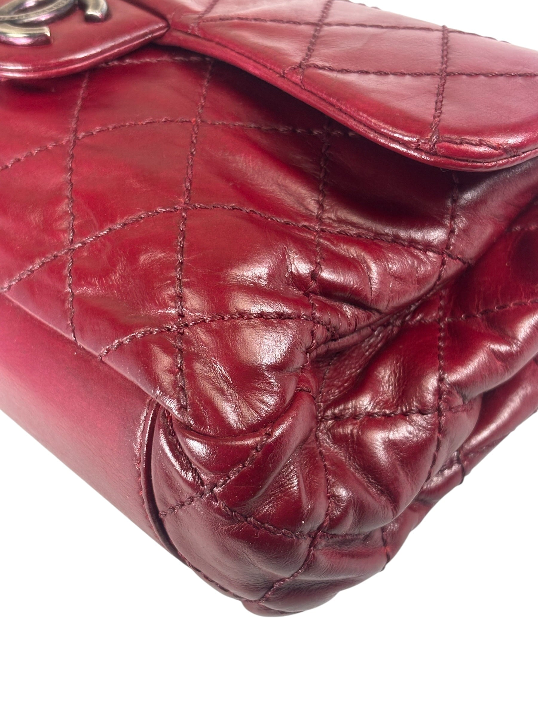 Chanel Red Quilted Calfskin Glazed Medium Duo Flap Bag 2012