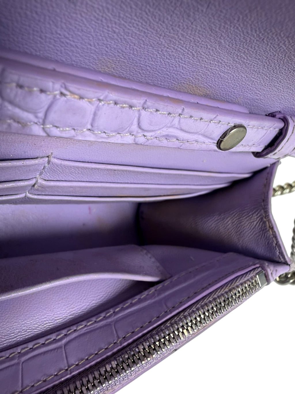 Balenciaga Purple Crocodile Embossed Leather Hourglass Wallet On Chain