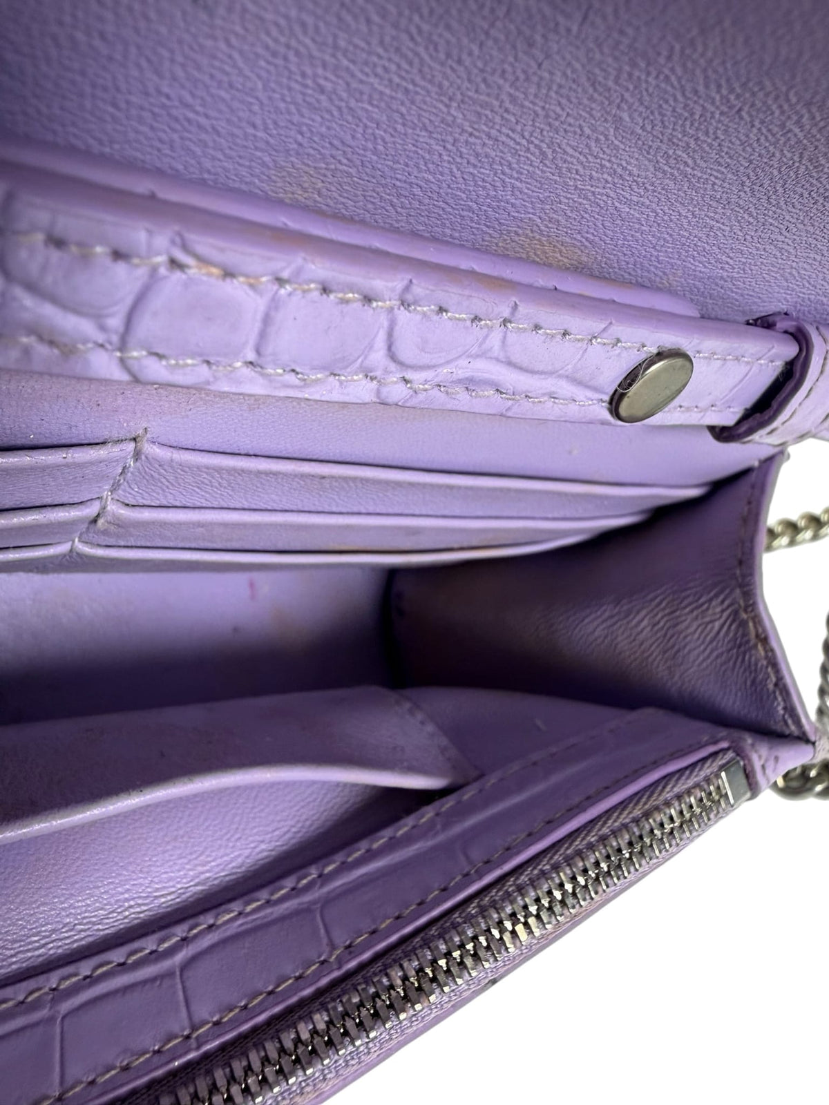 Balenciaga Purple Crocodile Embossed Leather Hourglass Wallet On Chain