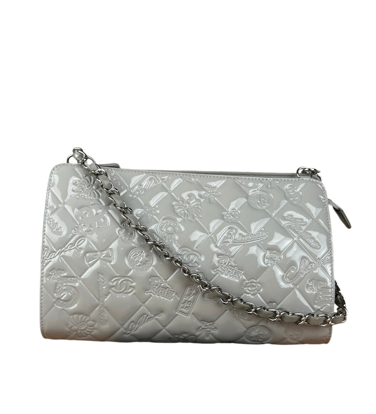Chanel Vintage Grey Patent Leather Lucky Symbols Icon Pochette 2009