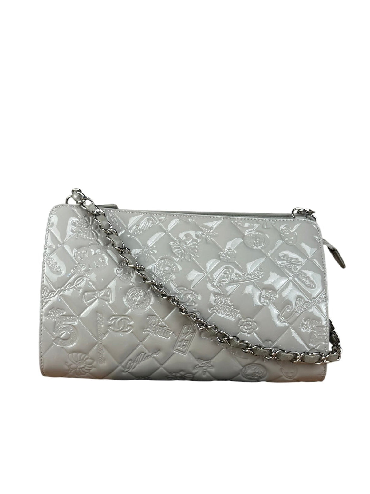 Chanel Vintage Grey Patent Leather Lucky Symbols Icon Pochette 2009