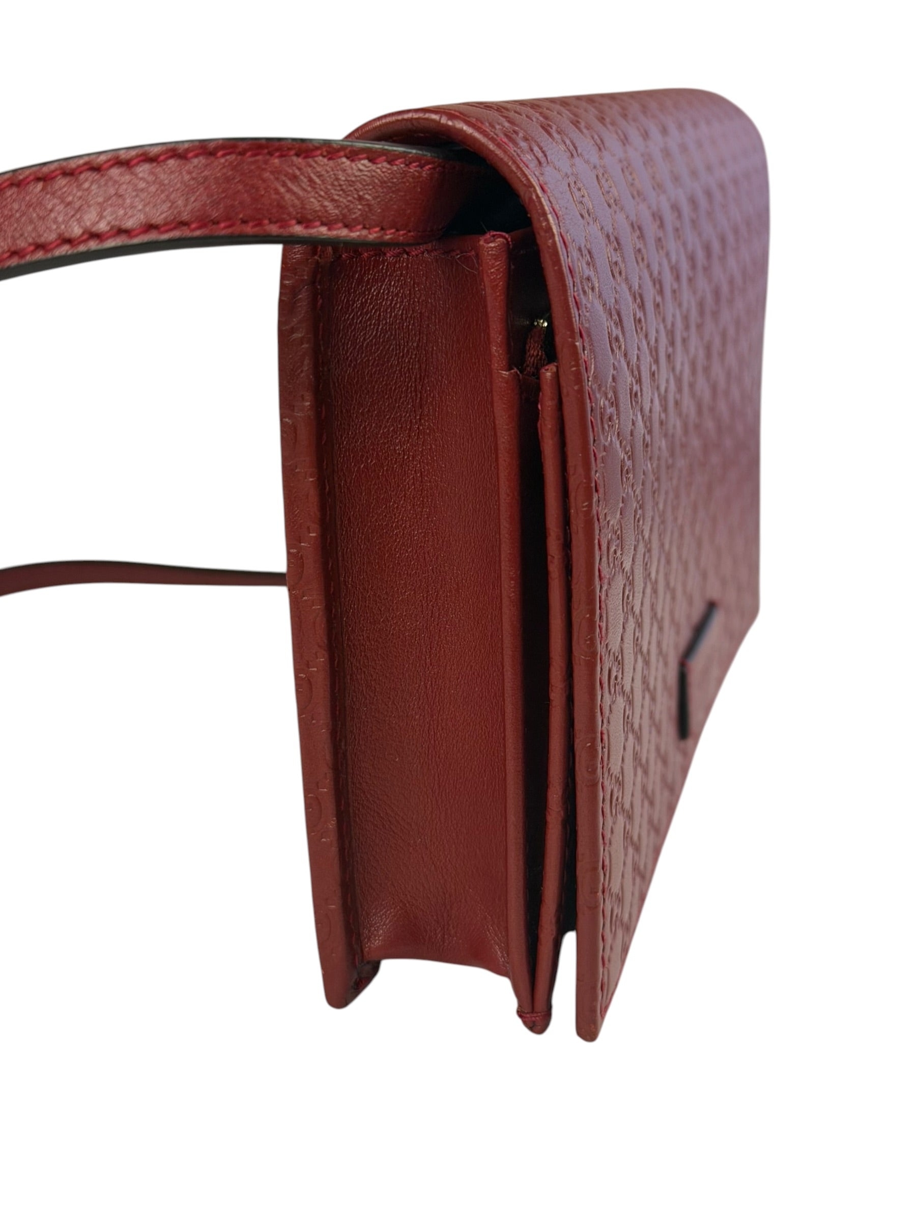 Gucci Red Micro GG Leather Crossbody Wallet