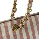 Chanel Vintage Pink/Cream Denim Maxi Stripped Tote 1994