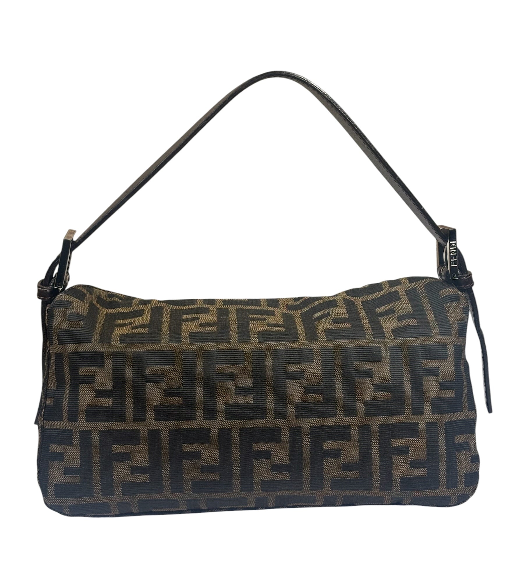Fendi Brown Leather Trim Baguette