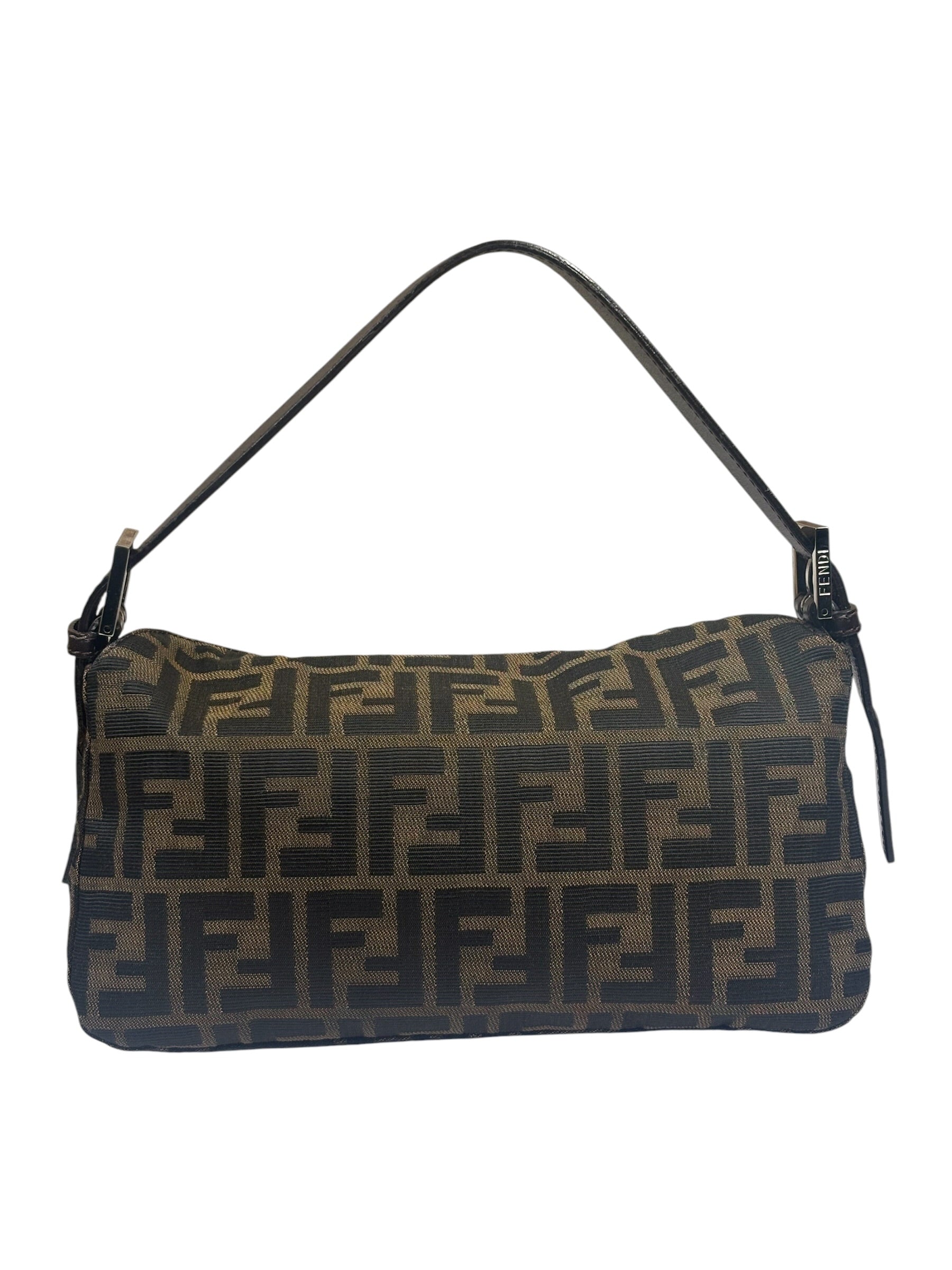 Fendi Brown Leather Trim Baguette