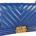 Chanel Blue Chevron Caviar Medium Boy Bag 2019