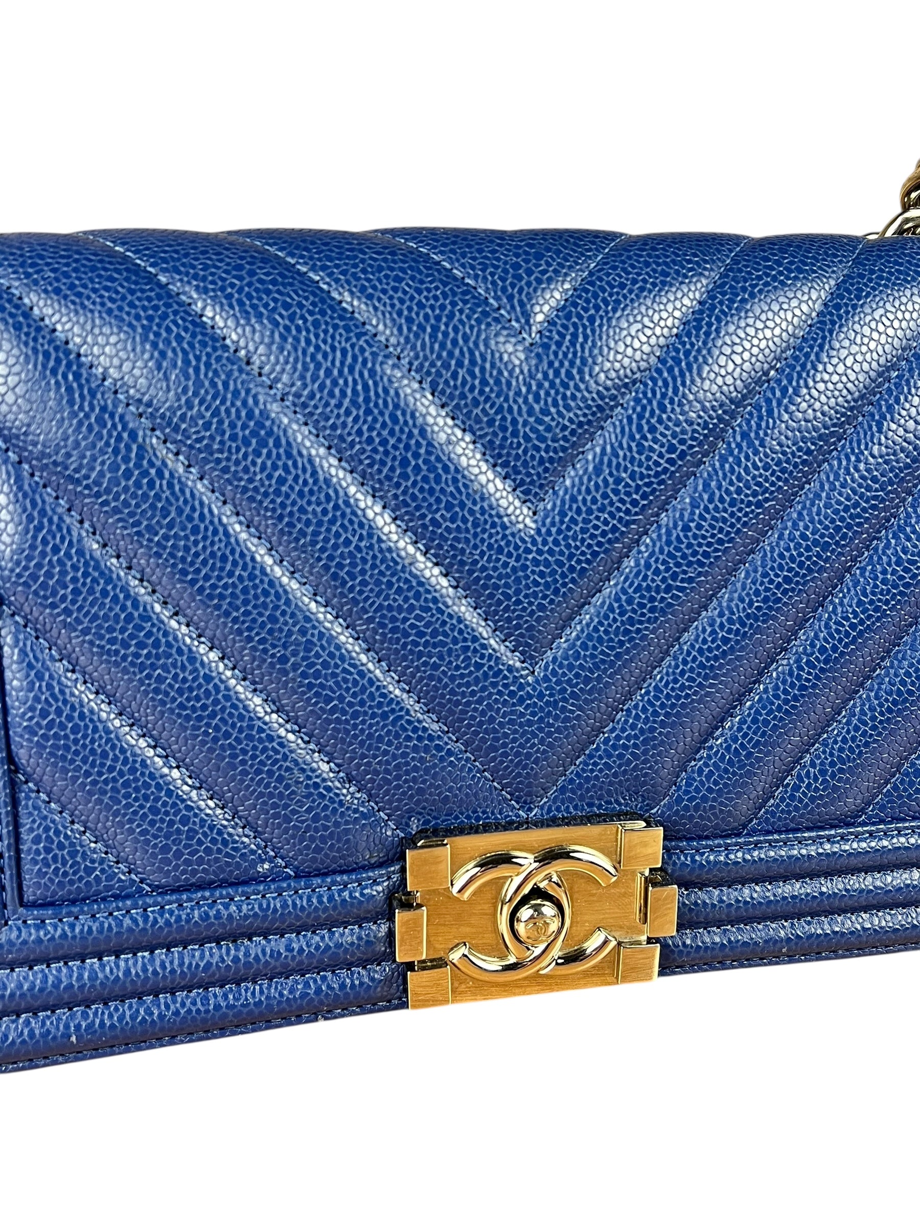 Chanel Blue Chevron Caviar Medium Boy Bag 2019