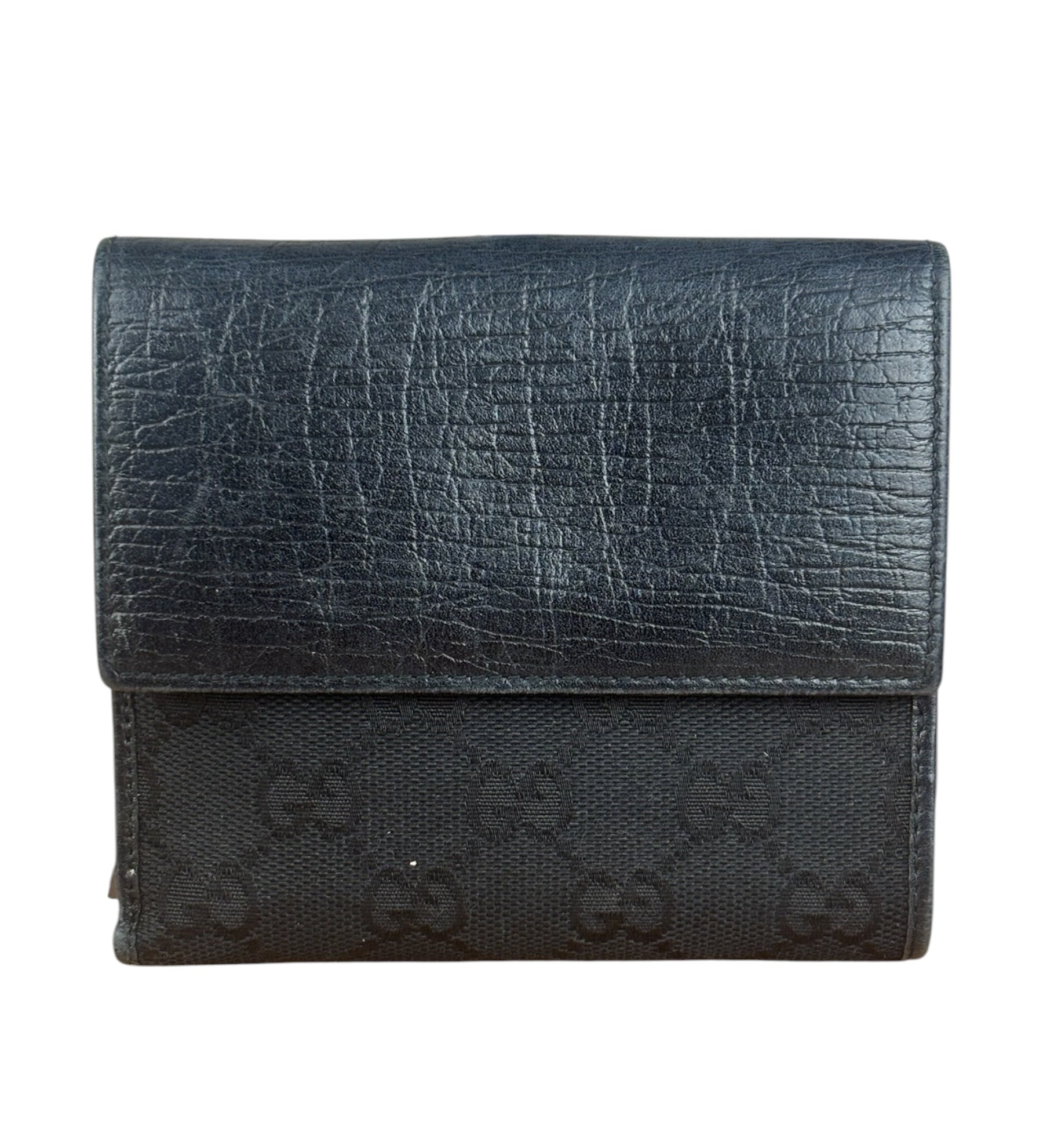 Gucci Vintage Black GG Jackie Buckle Compact Wallet