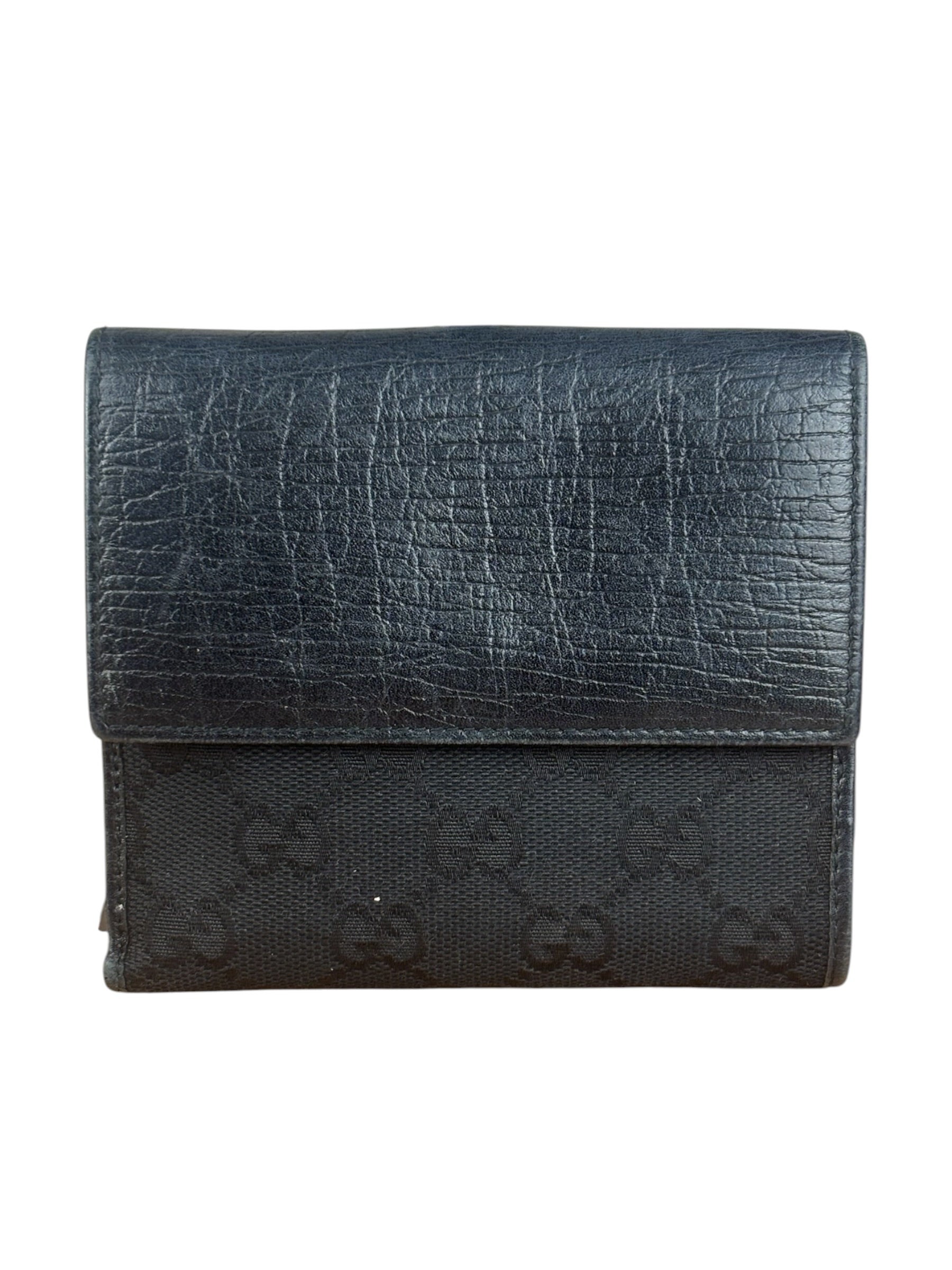 Gucci Vintage Black GG Jackie Buckle Compact Wallet