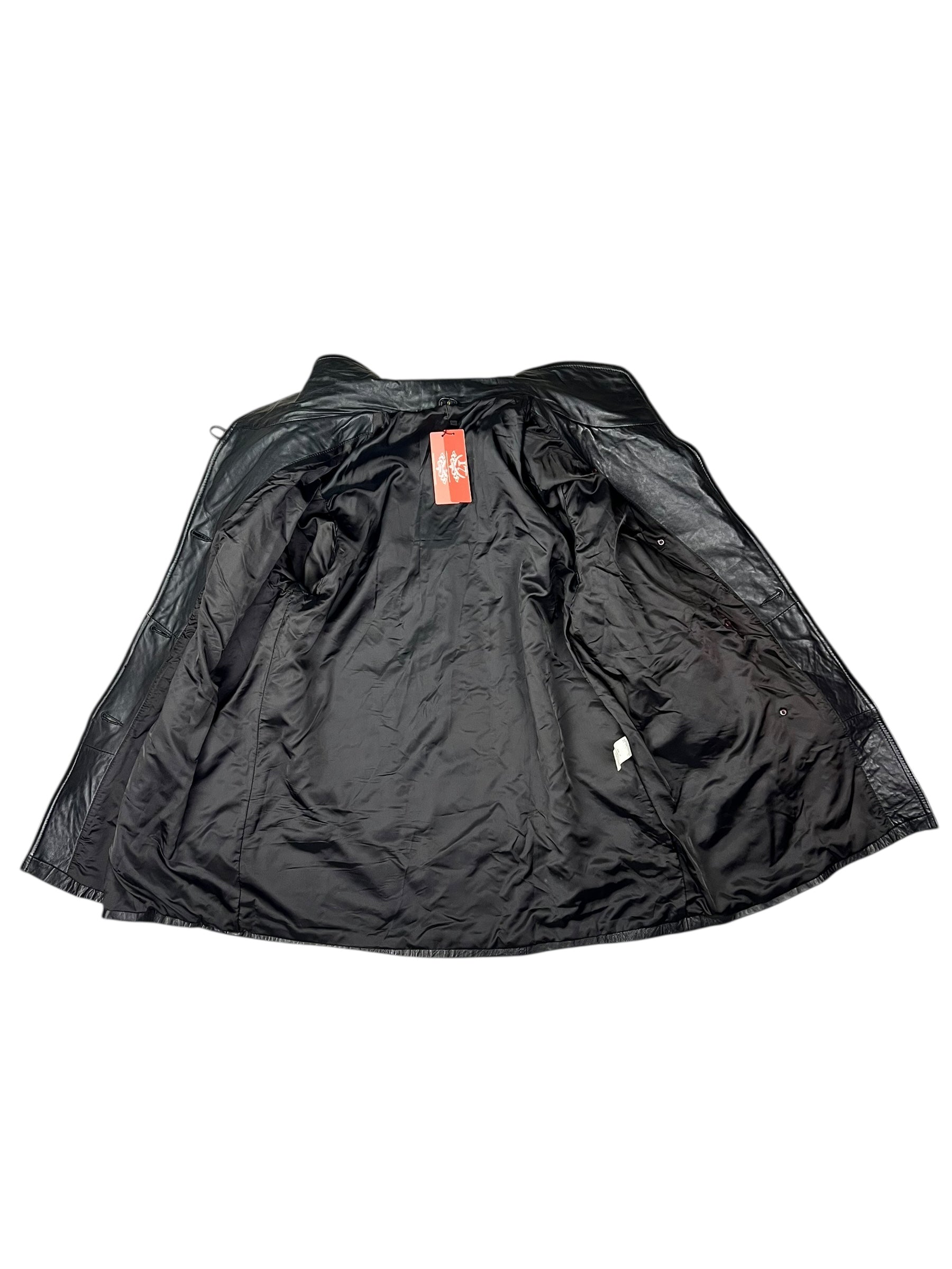 Vintage Black Vegan Leather Long Coat