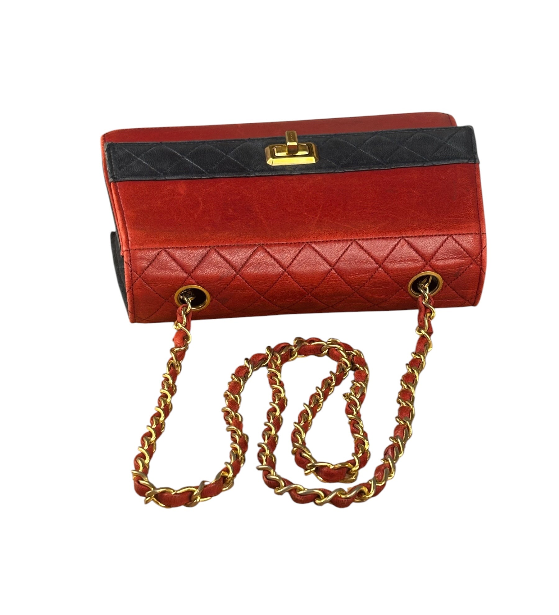 Chanel Red & Navy Trapezoid Flap Bag 1992