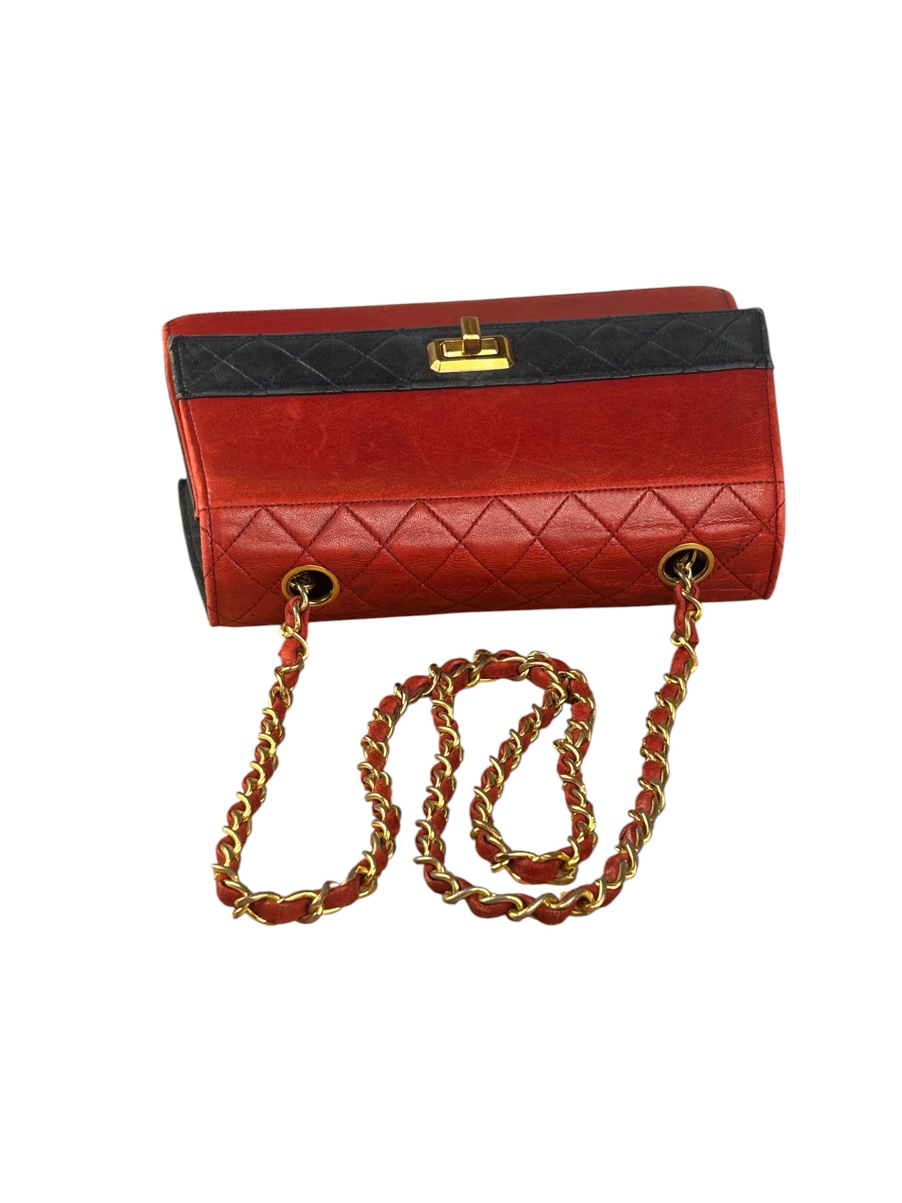 Chanel Red & Navy Trapezoid Flap Bag 1992