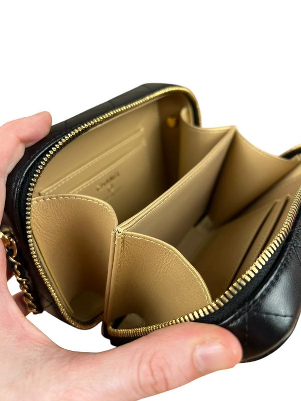 Chanel Mini Golden Plate Quilted Vanity Bag