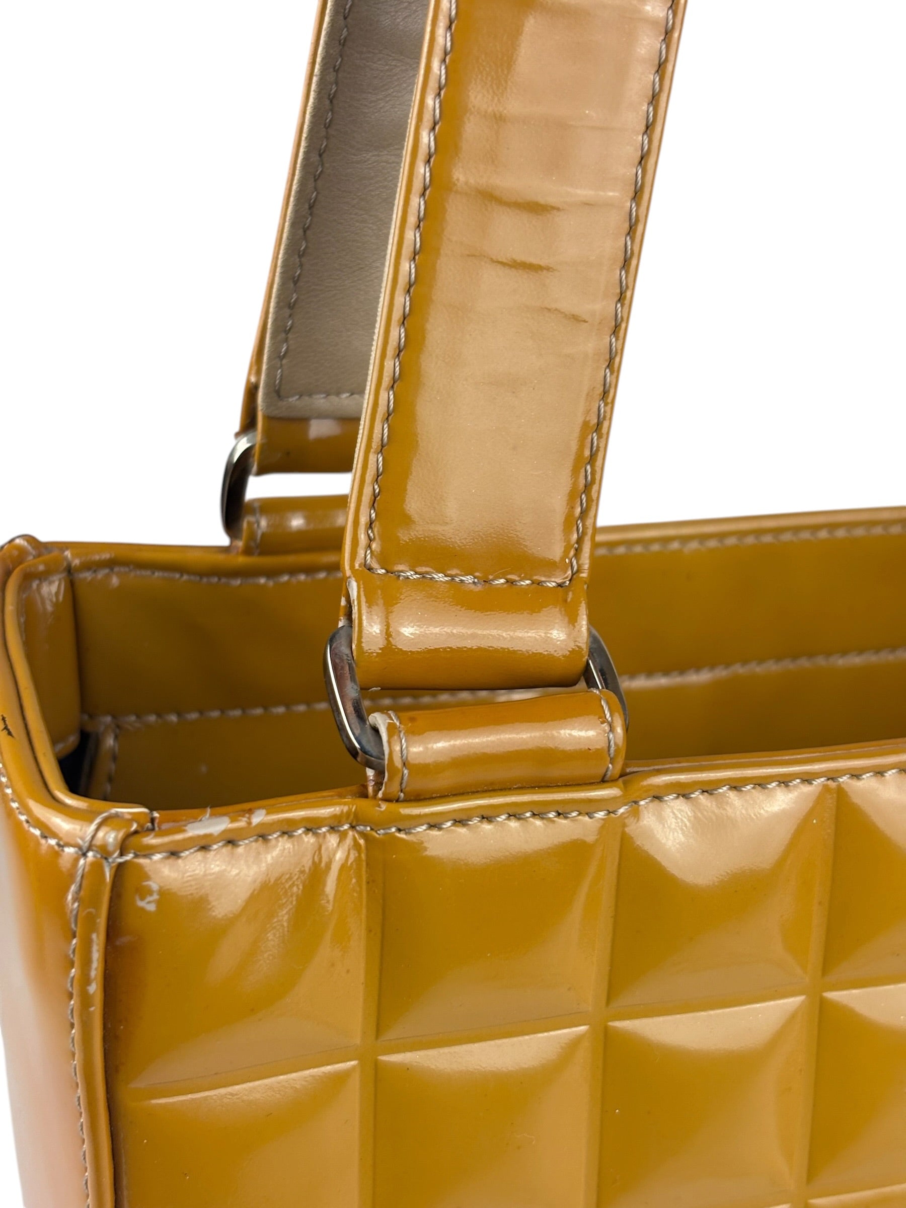 Chanel Vintage Yellow Leather Chocolate Bar Patent Tote Bag 2002
