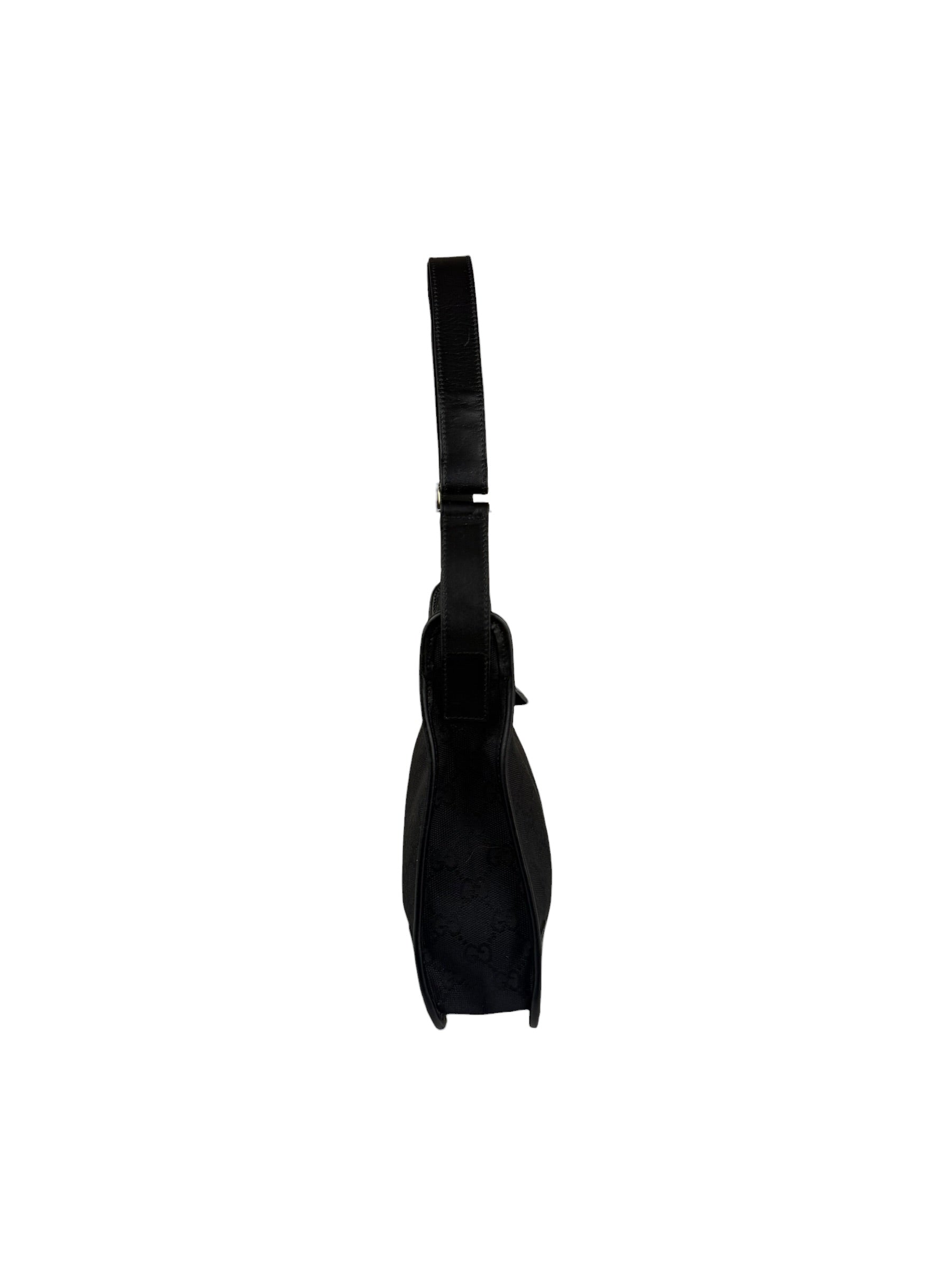 Gucci Black Canvas Leather Trim Shoulder Bag