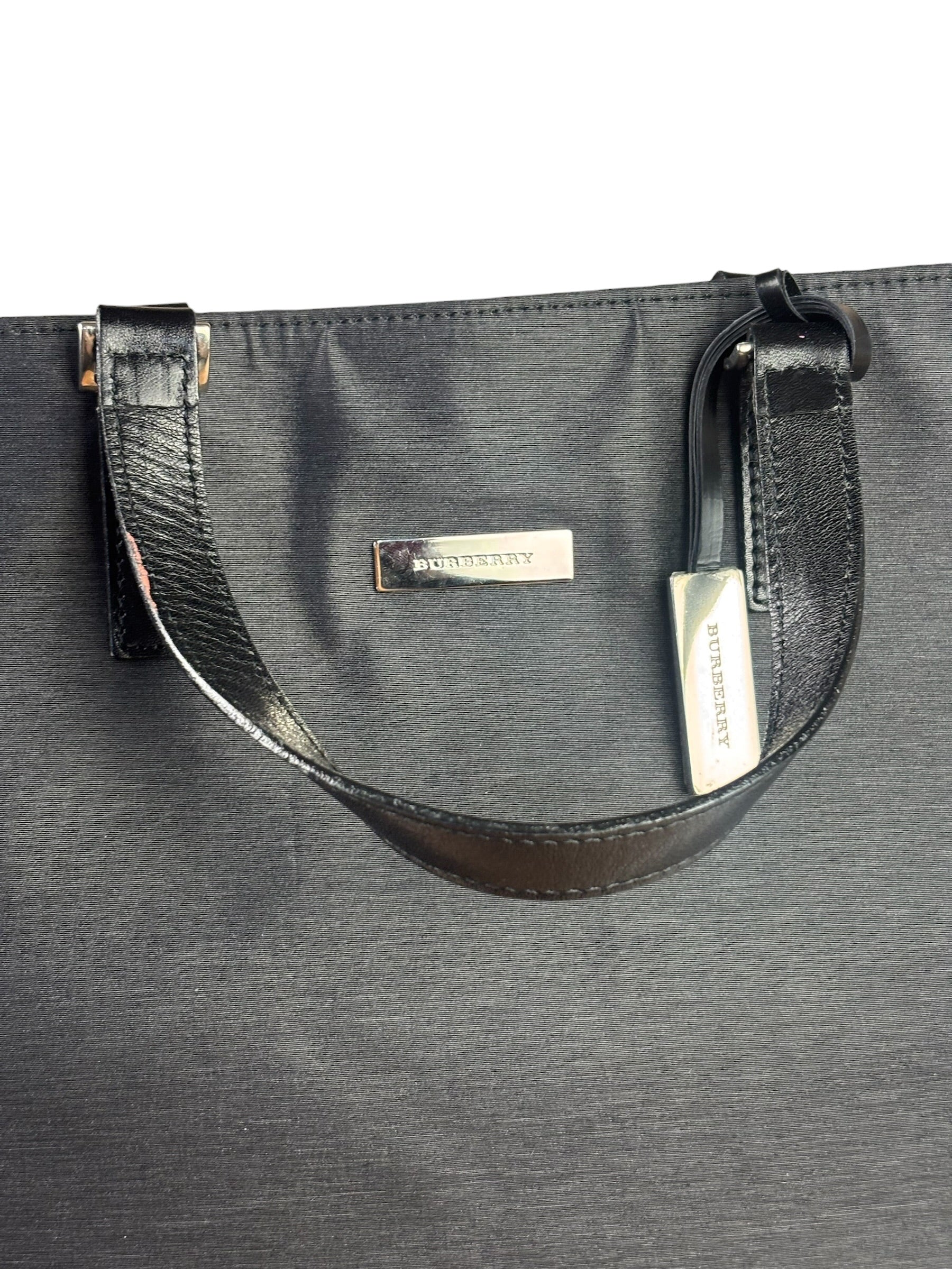 Burberry Grey Nylon/Leather Trim Tote