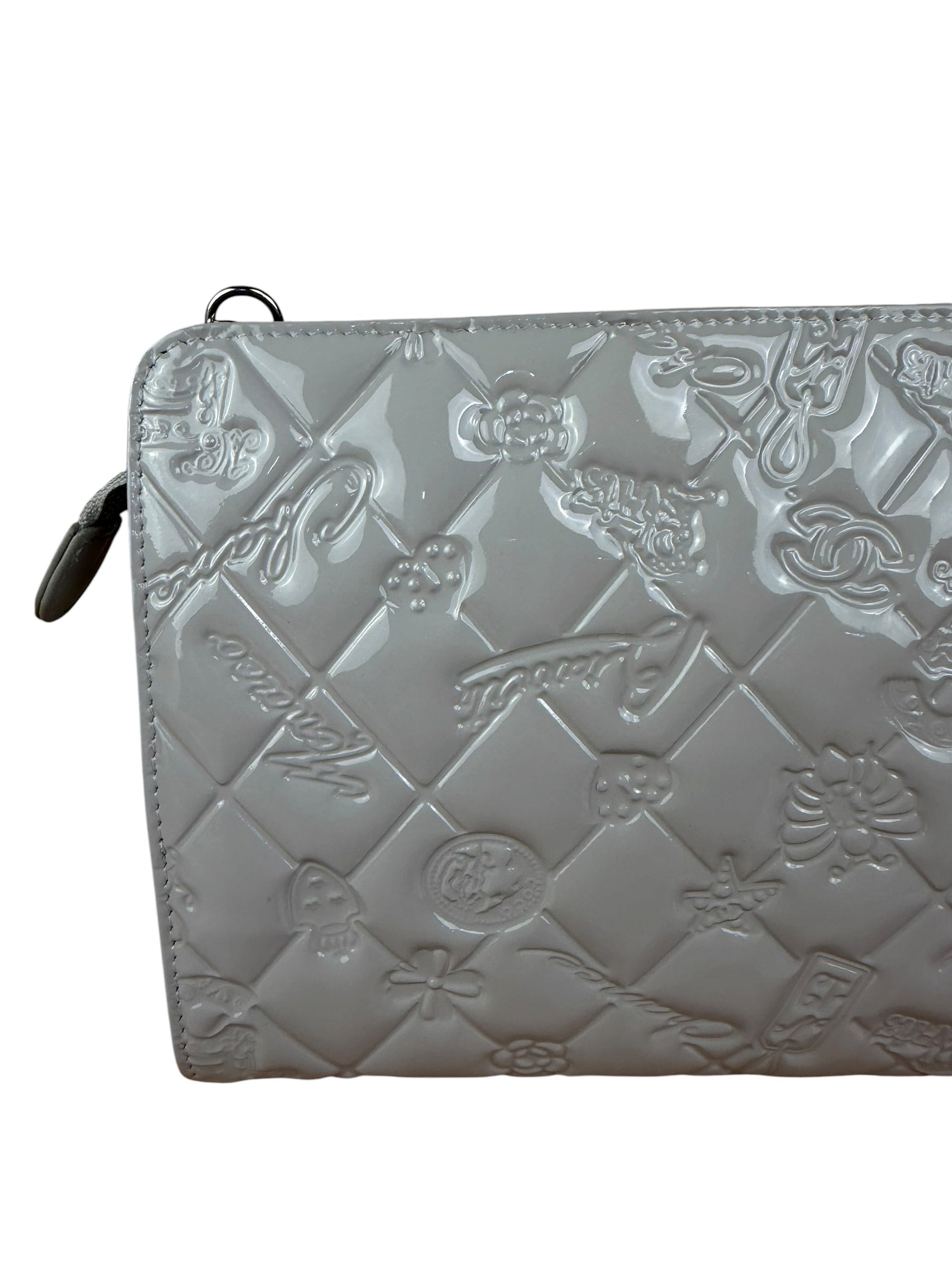 Chanel Vintage Grey Patent Leather Lucky Symbols Icon Pochette 1989
