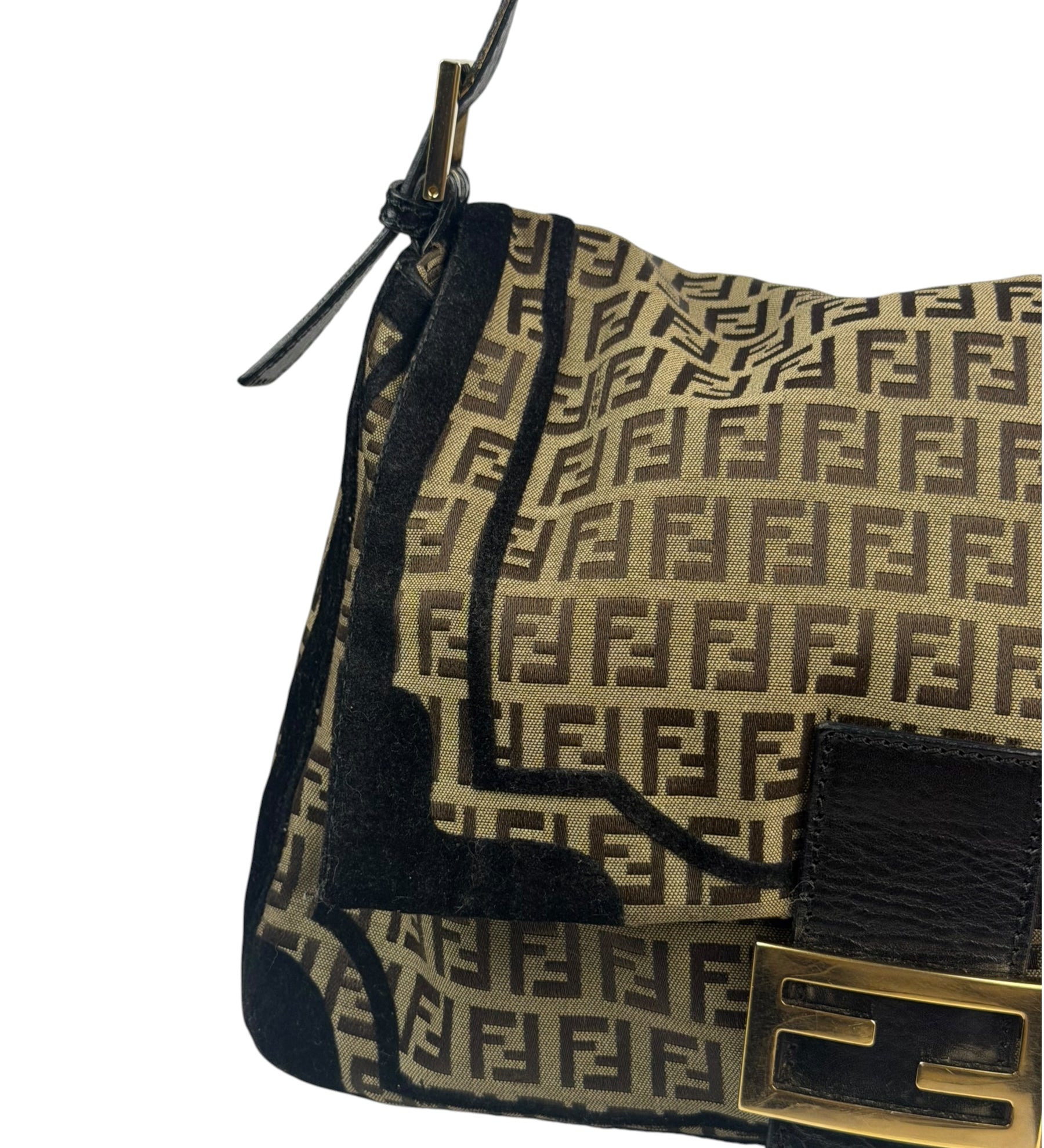 Fendi Black Trim Zucca Mamma Baguette