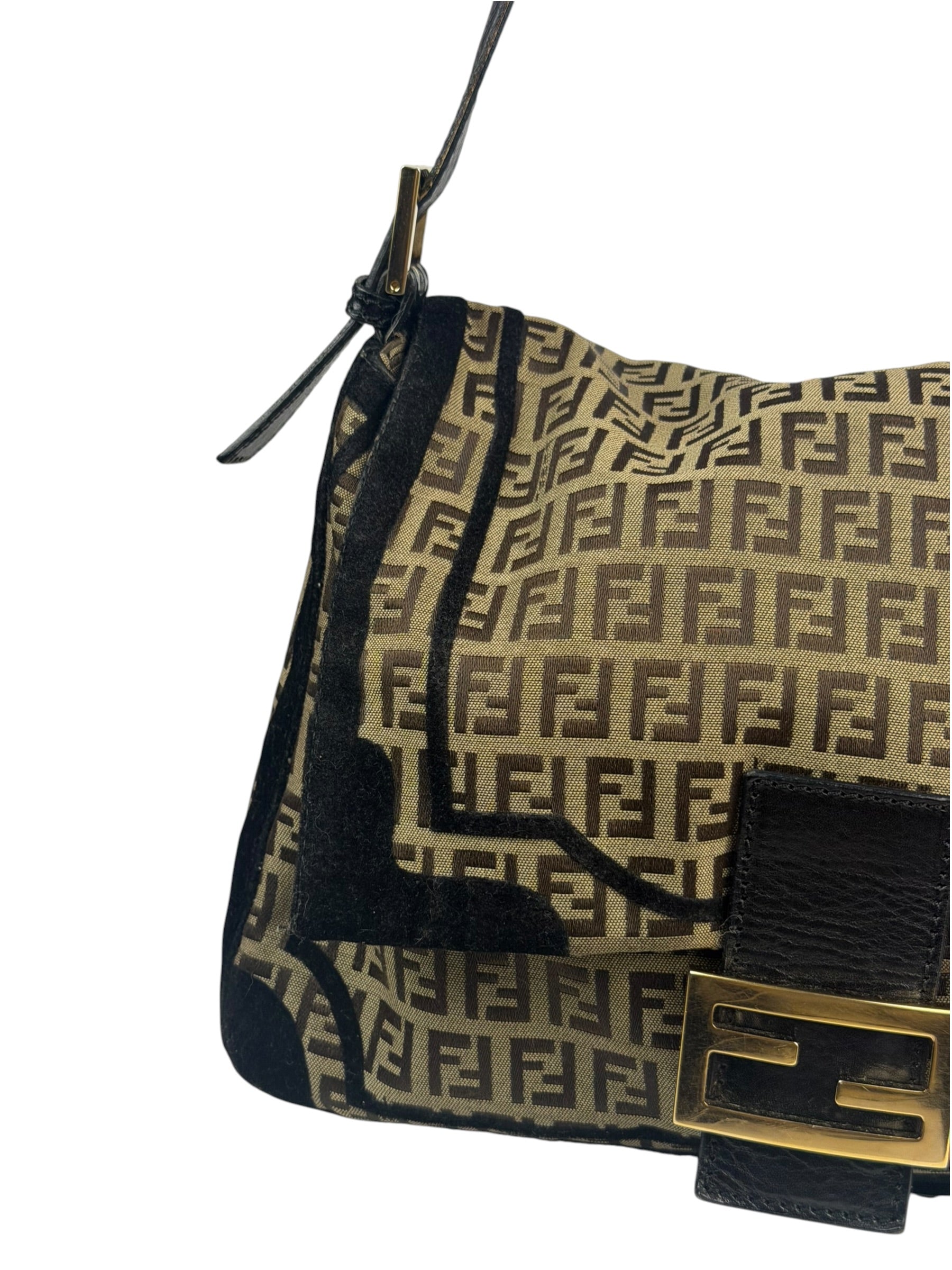 Fendi Black Trim Zucca Mamma Baguette