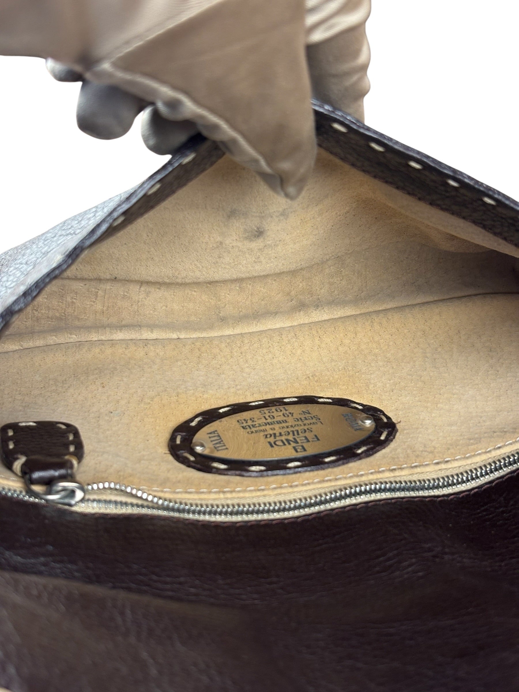Fendi Selleria Brown Leather Stitched Baguette