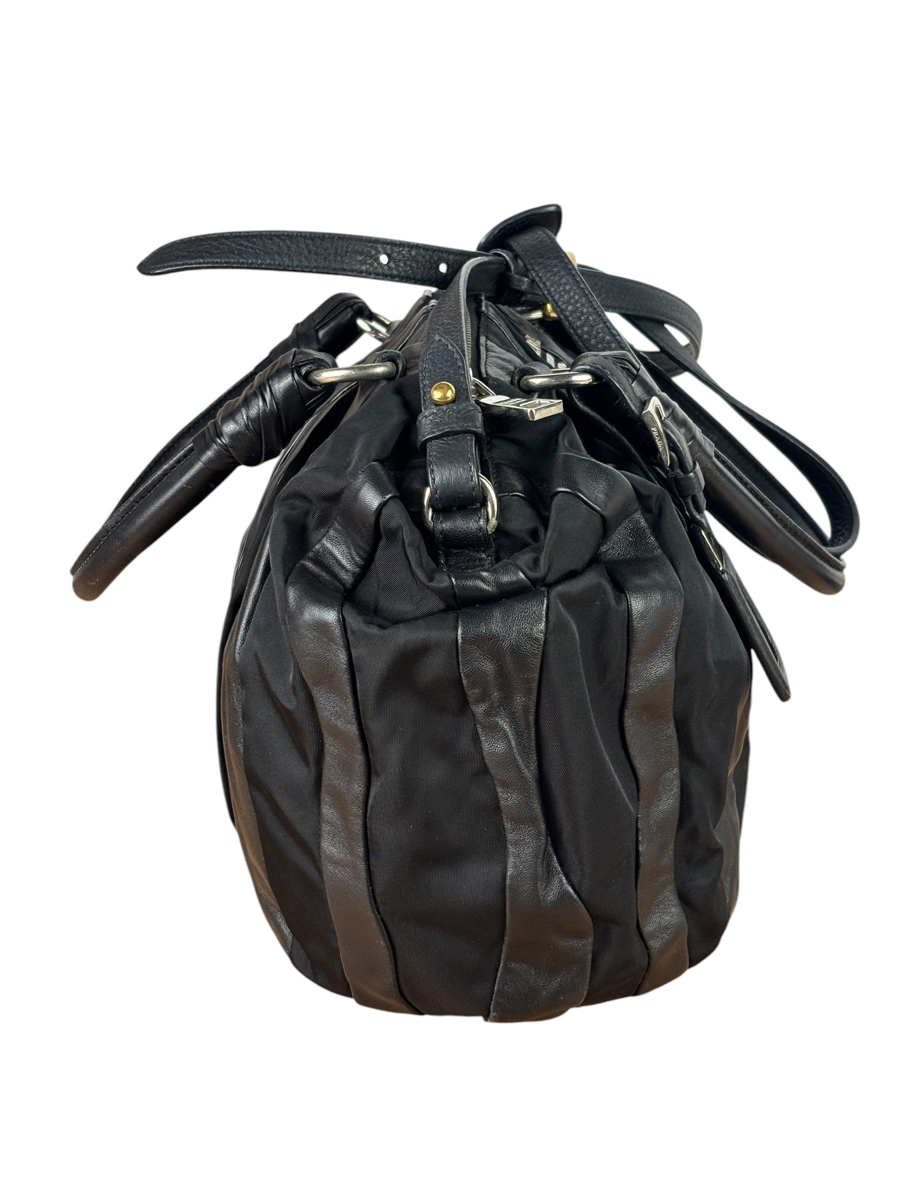 Prada Black Tessuto Nylon/Nappa Leather Waves Two-Way Bag