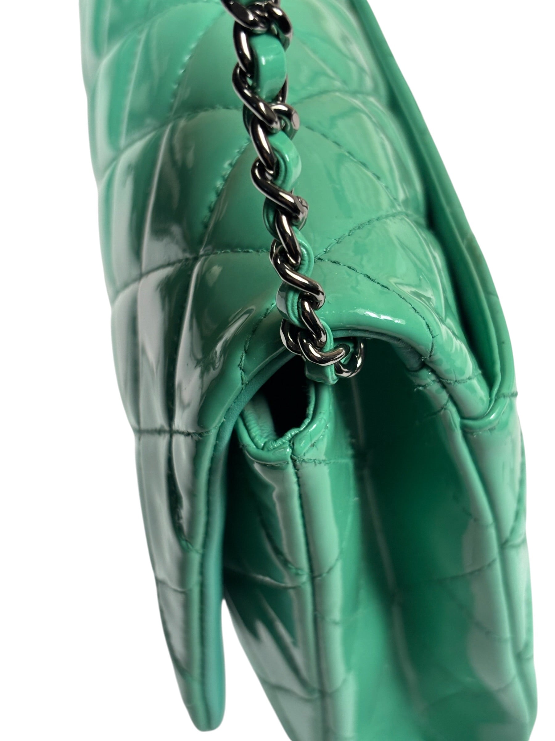 Chanel Green Quilted Patent Leather Flap Bag 2012