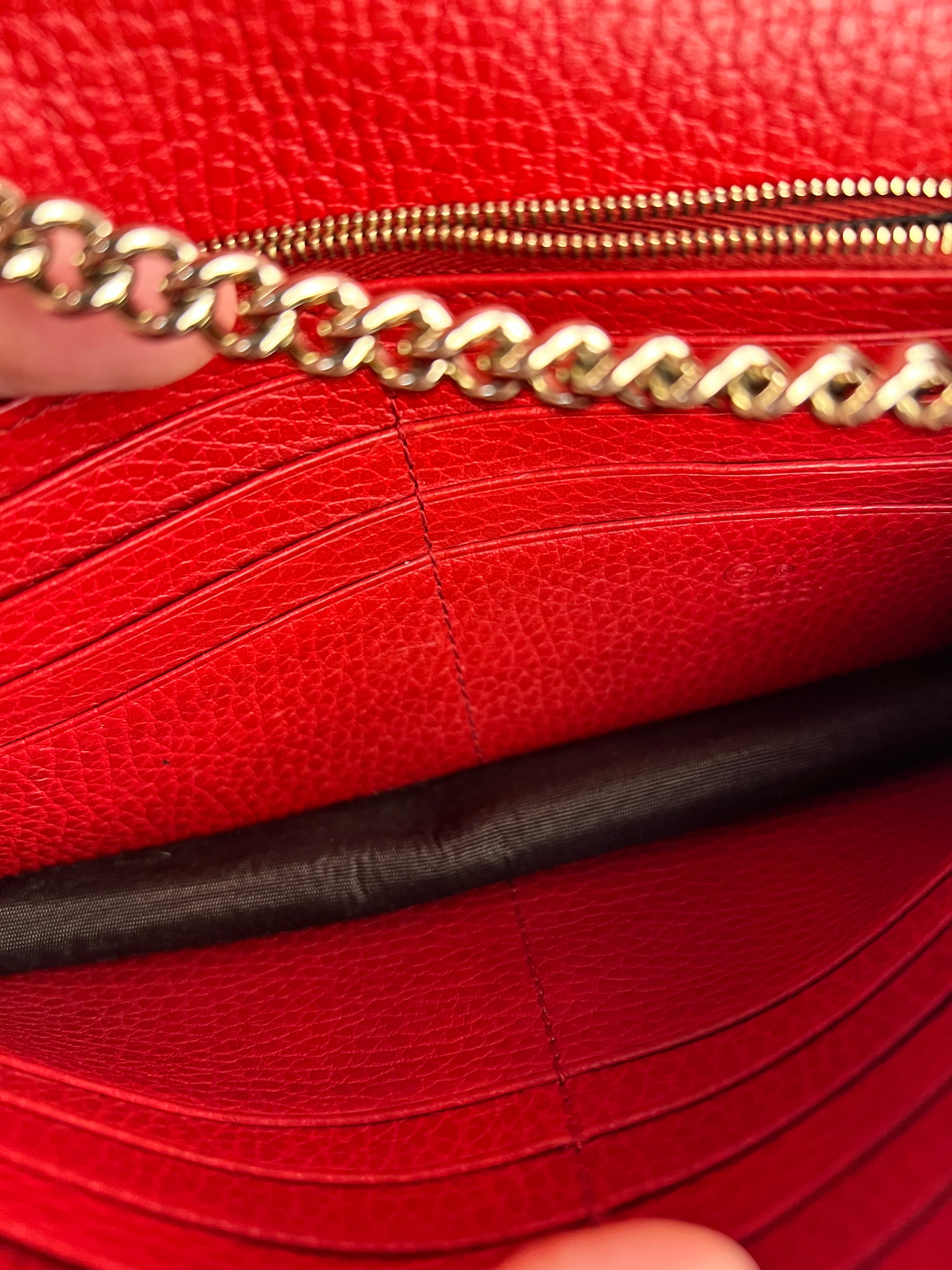 Gucci Red Leather GG Wallet on Chain Bag