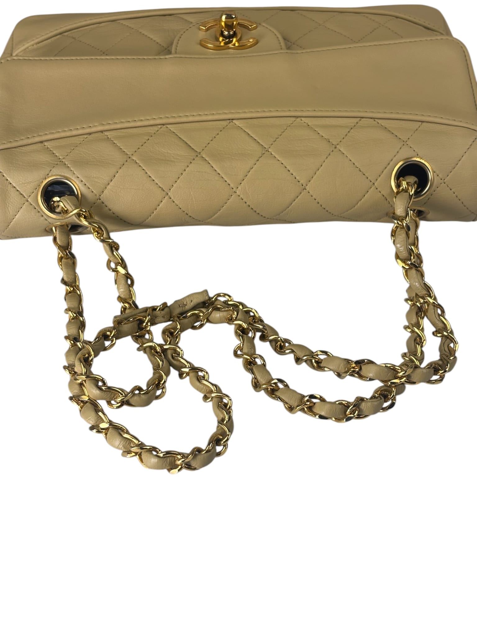 Chanel Vintage Beige Quilted Leather Diana Flap Bag 1989