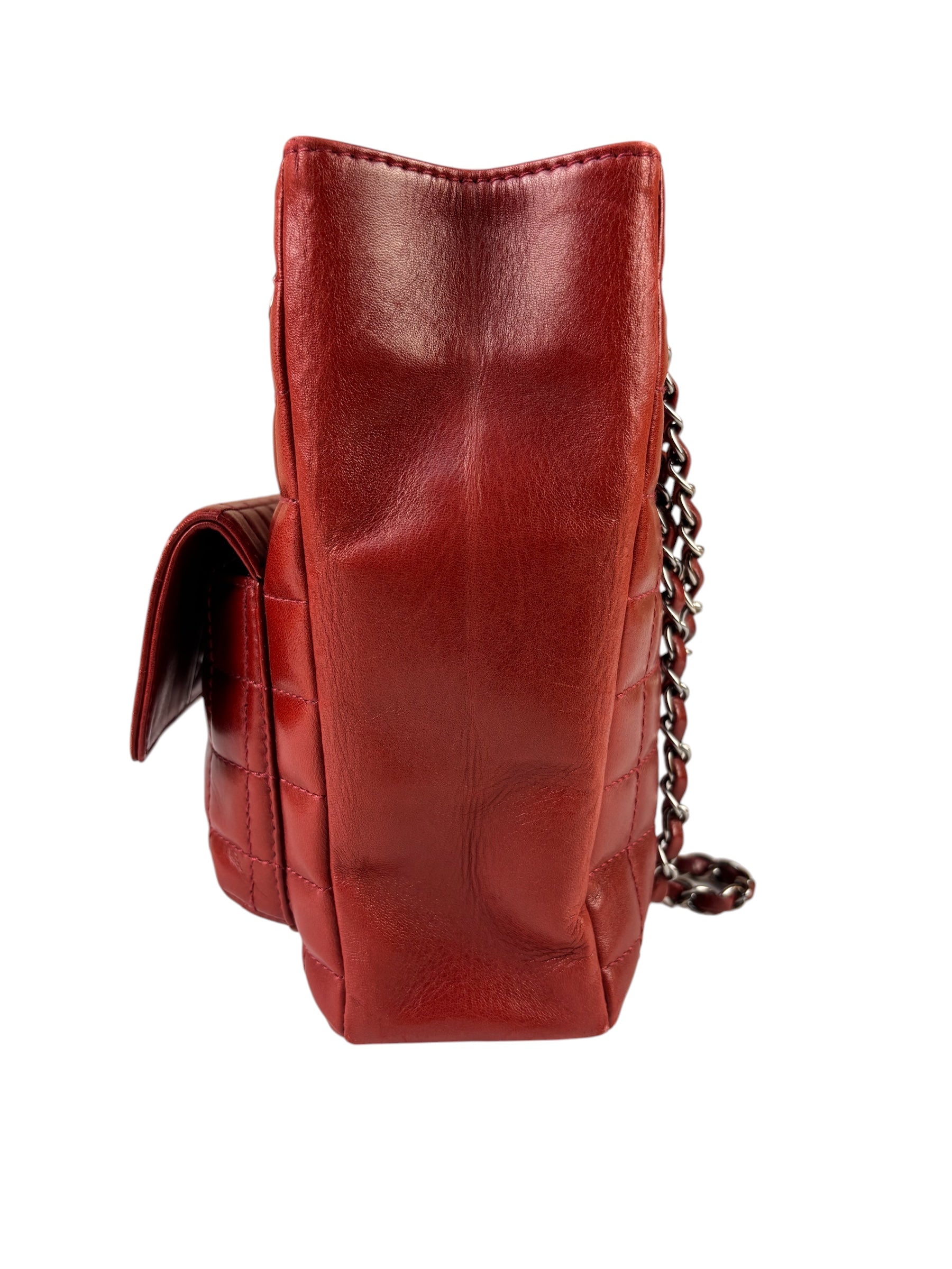 Chanel Red Lambskin Chocolate Bar Mademoiselle Reissue Square Tote  2004