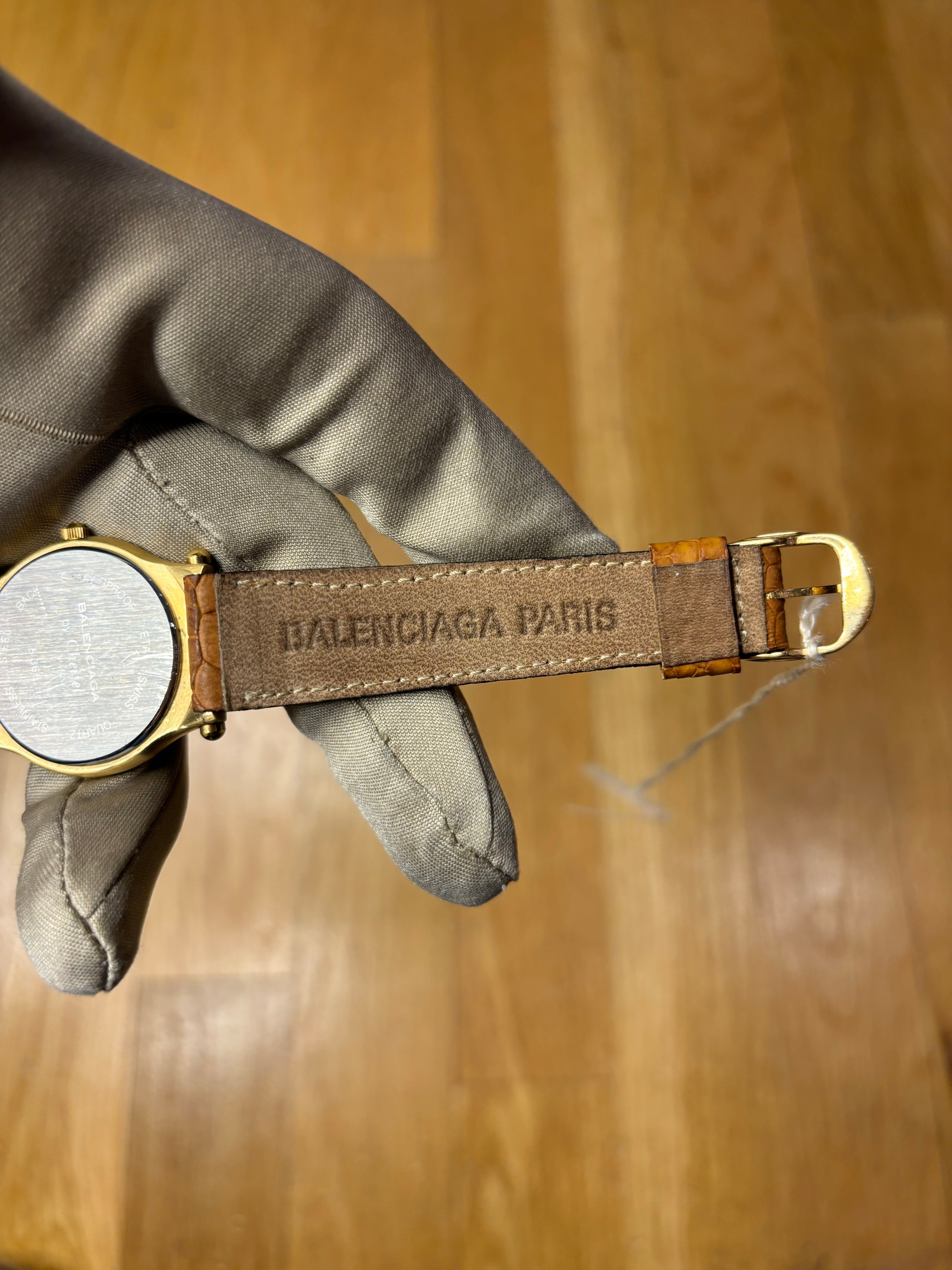 Balenciaga Gold Plated Champagne Dial Brown Leather Strap